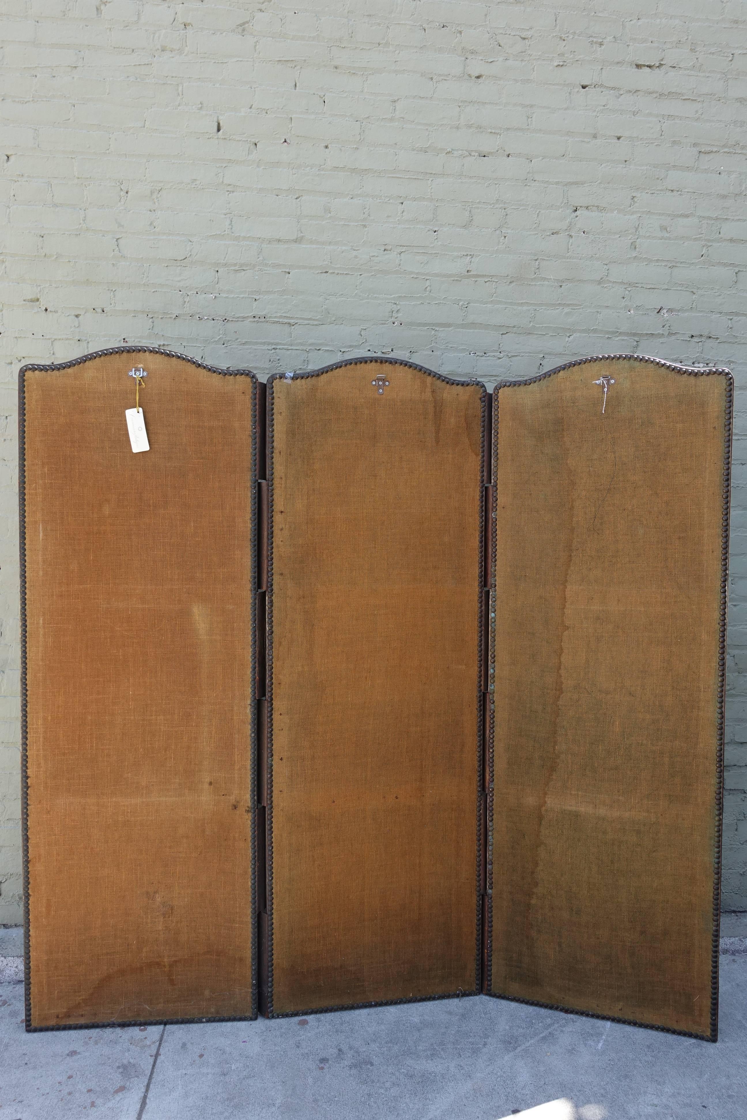 19th Century Embossed Three-Panel Leather Screen 1