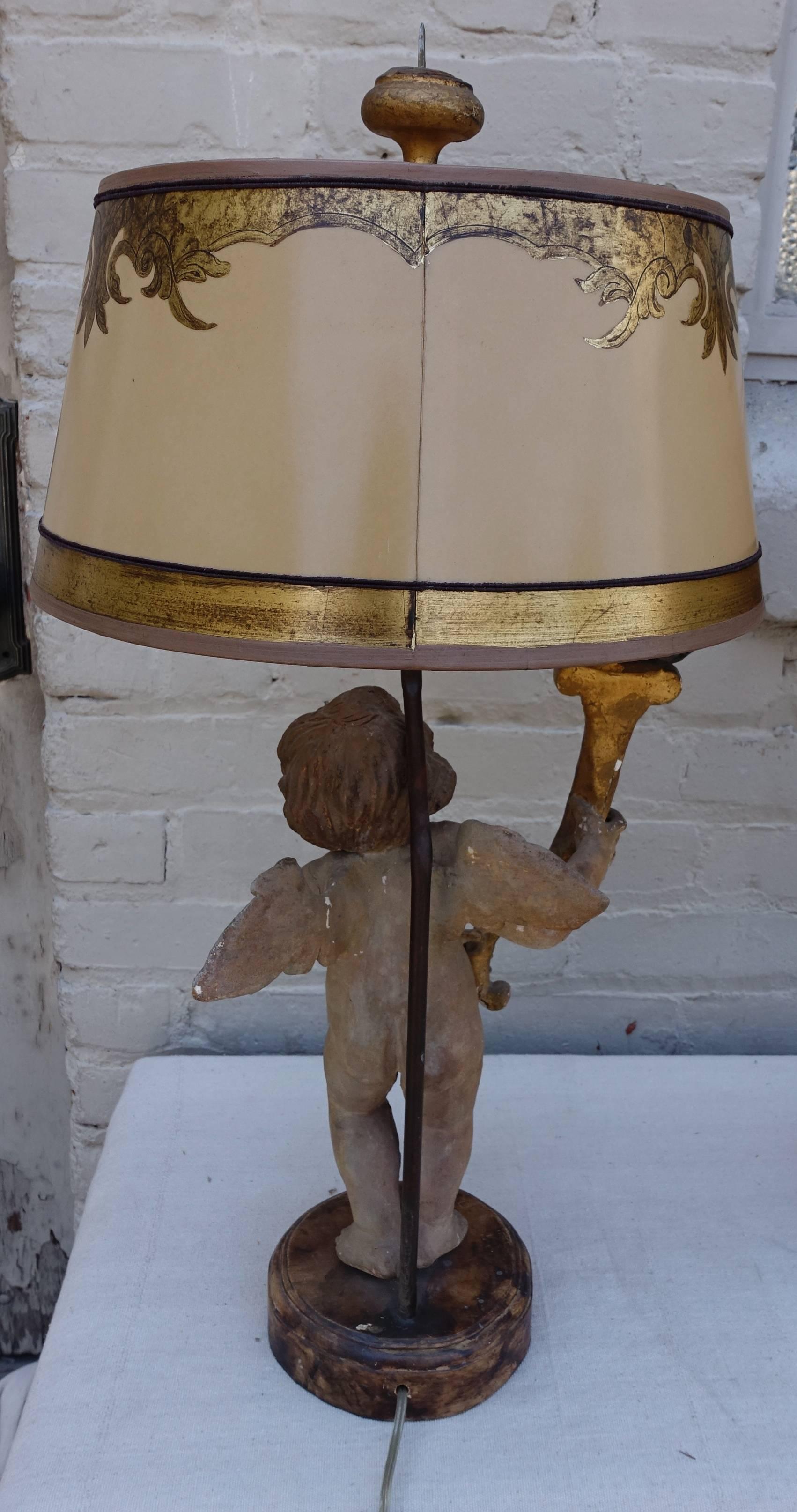 Pair of 19th Century Italian Cherub Lamps with Custom Shades 3