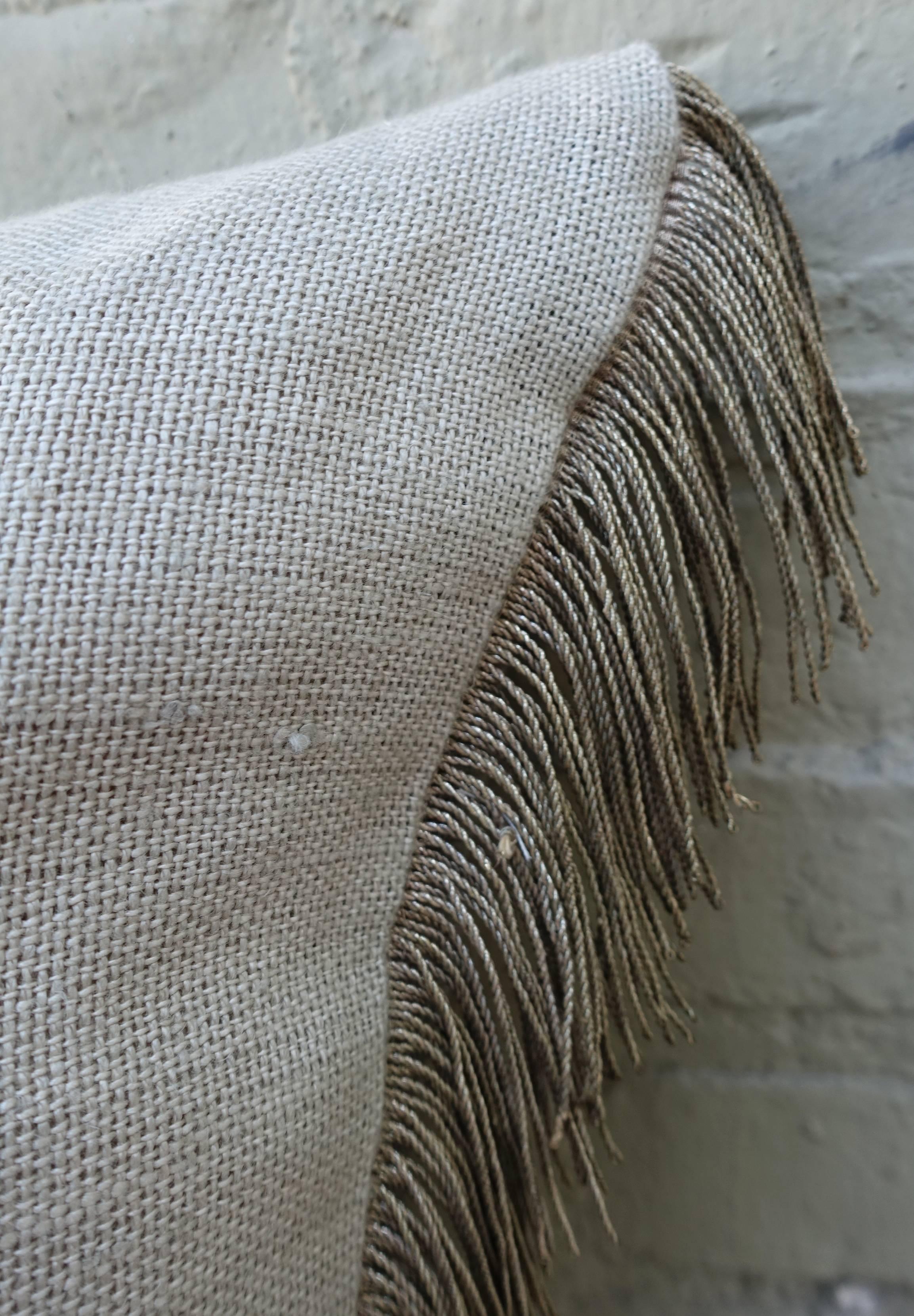 18th Century Italian Applique on Linen Pillow with Metallic Fringe In Distressed Condition In Los Angeles, CA