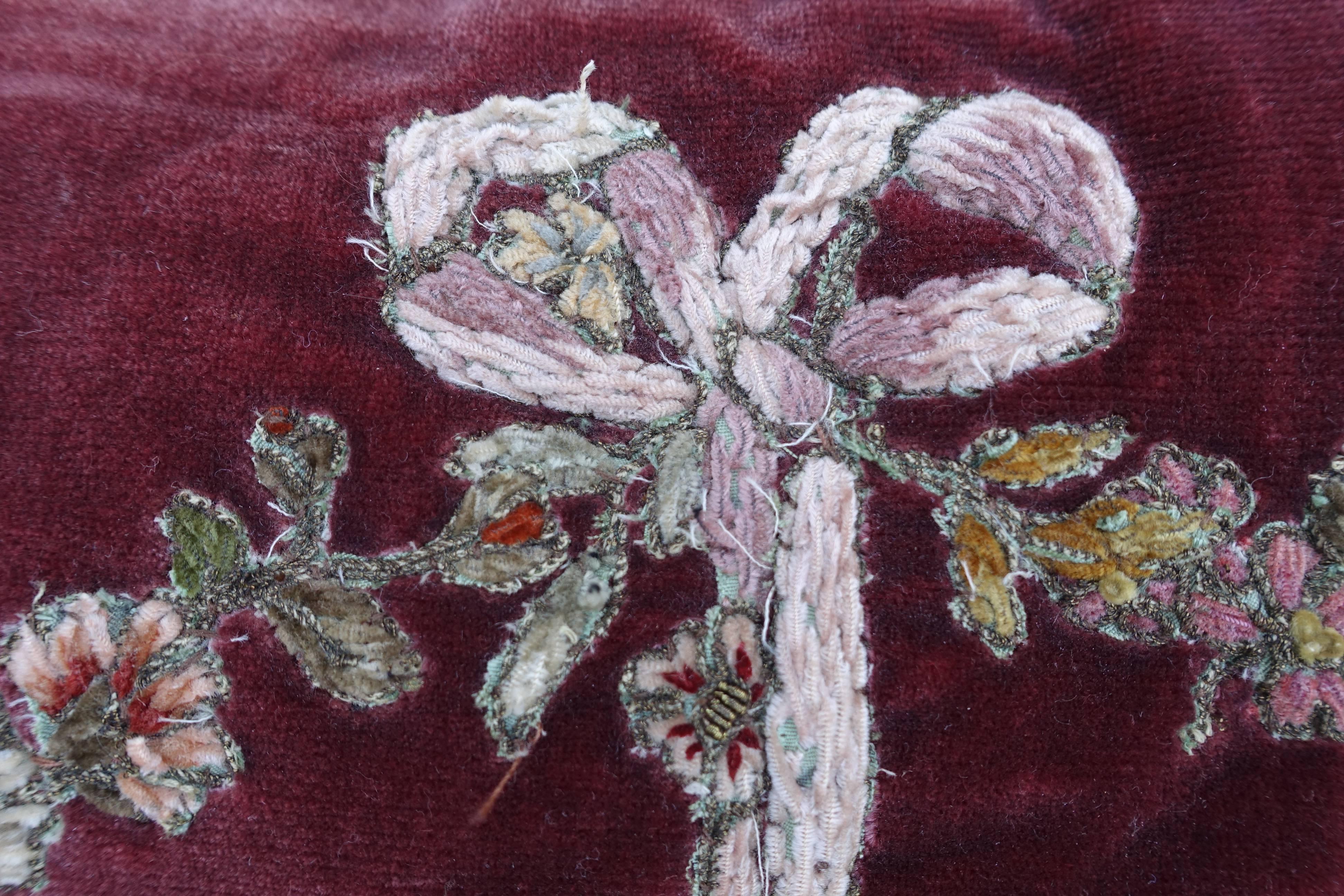 Rococo Pair of Metallic & Chenille Embroidered Silk Velvet Pillows