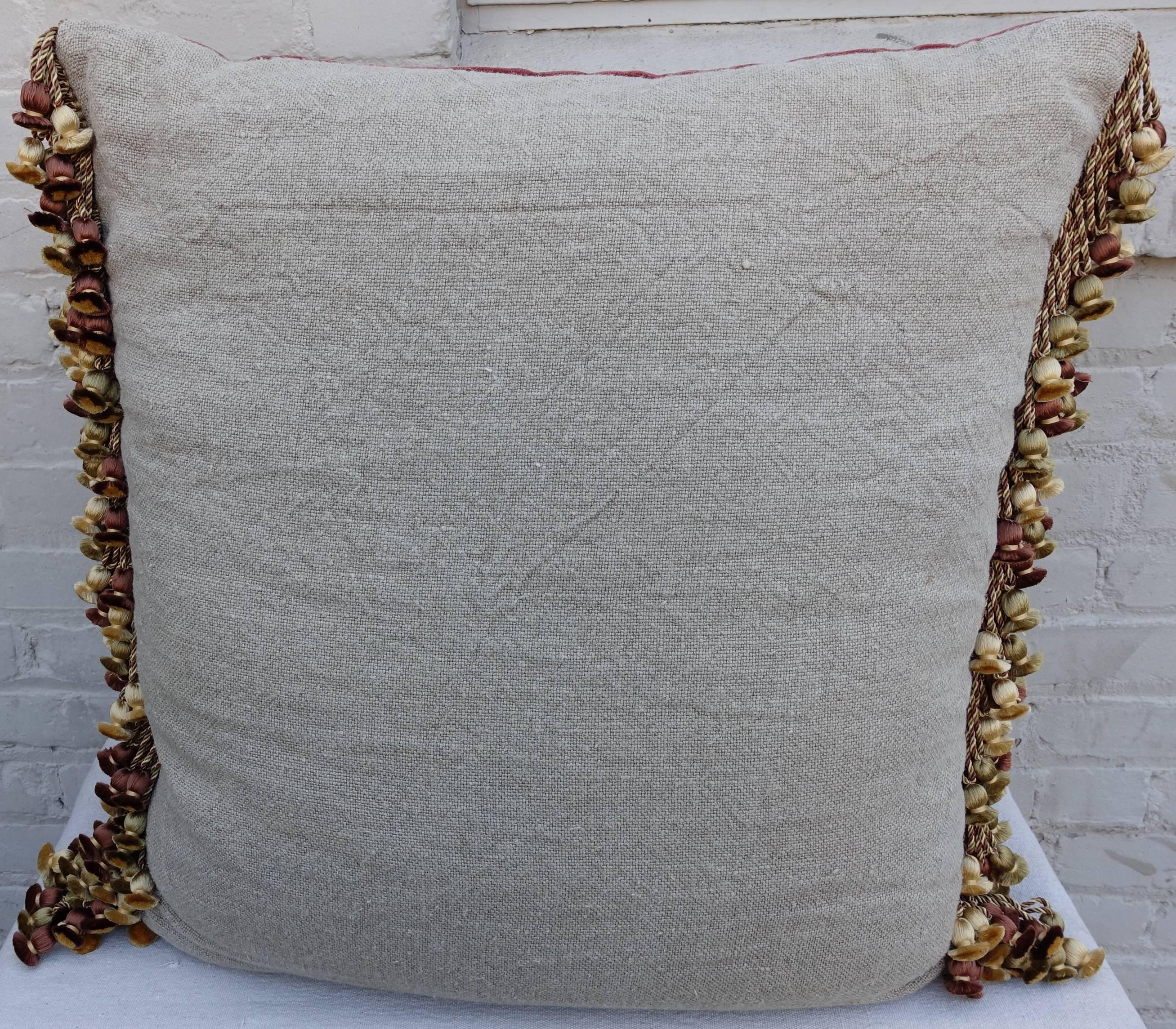 19th Century Pair of Metallic & Chenille Embroidered Silk Velvet Pillows