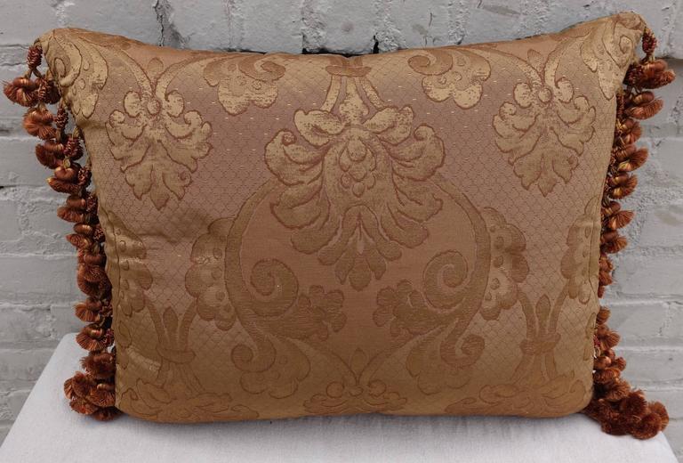 19th Century Metallic and Chenille Embroidered Pillow with Fringe at