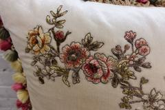 French Appliquéd Silk Velvet Pillow with Silk Tassel Fringe