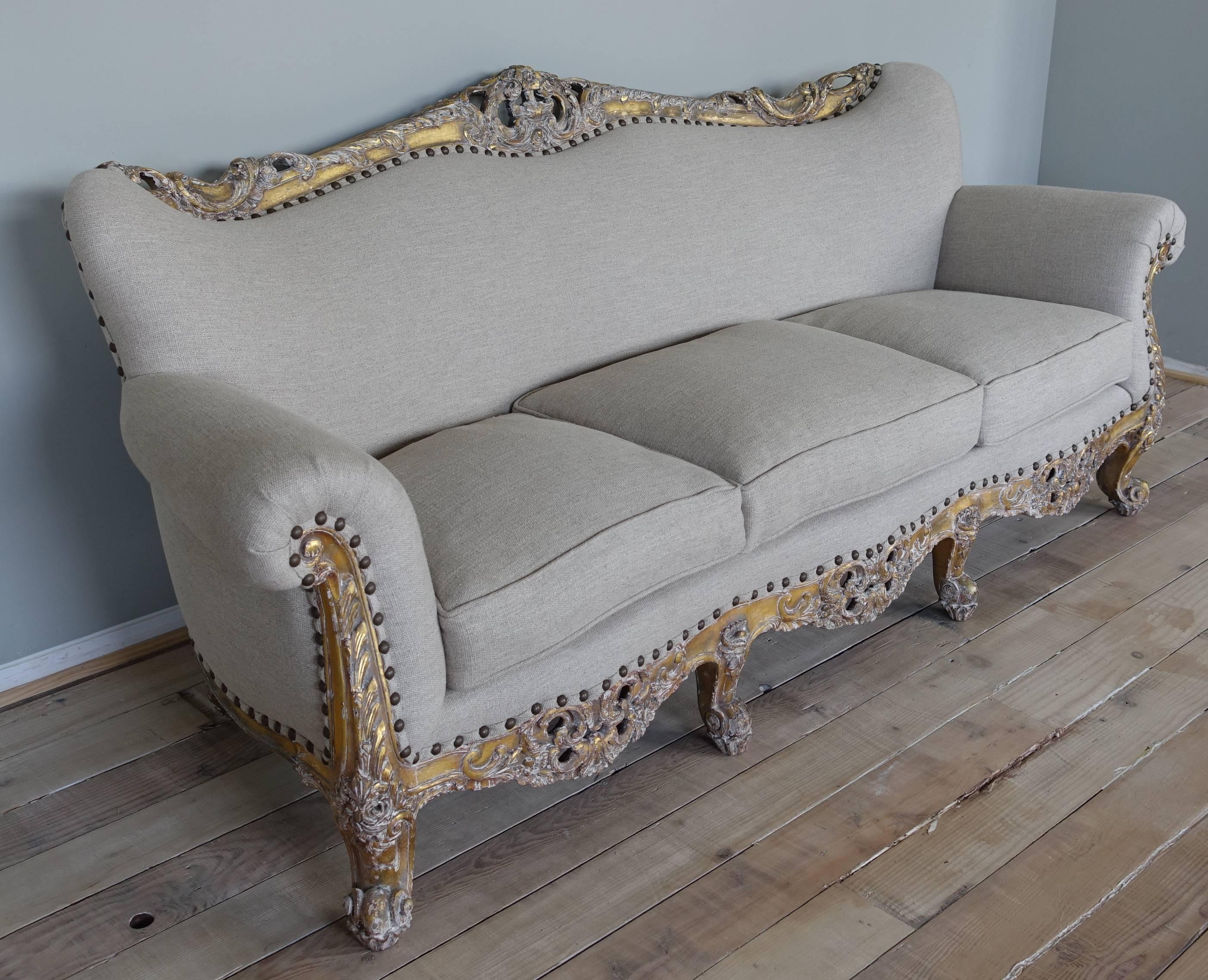 Louis XV 19th Century French Carved Giltwood Sofa