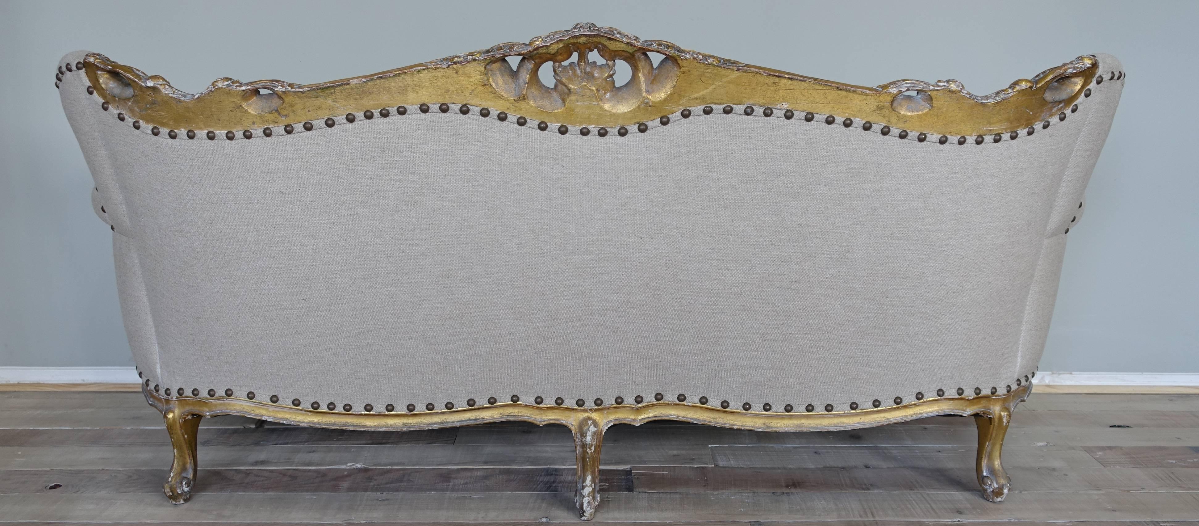 19th Century French Carved Giltwood Sofa 3