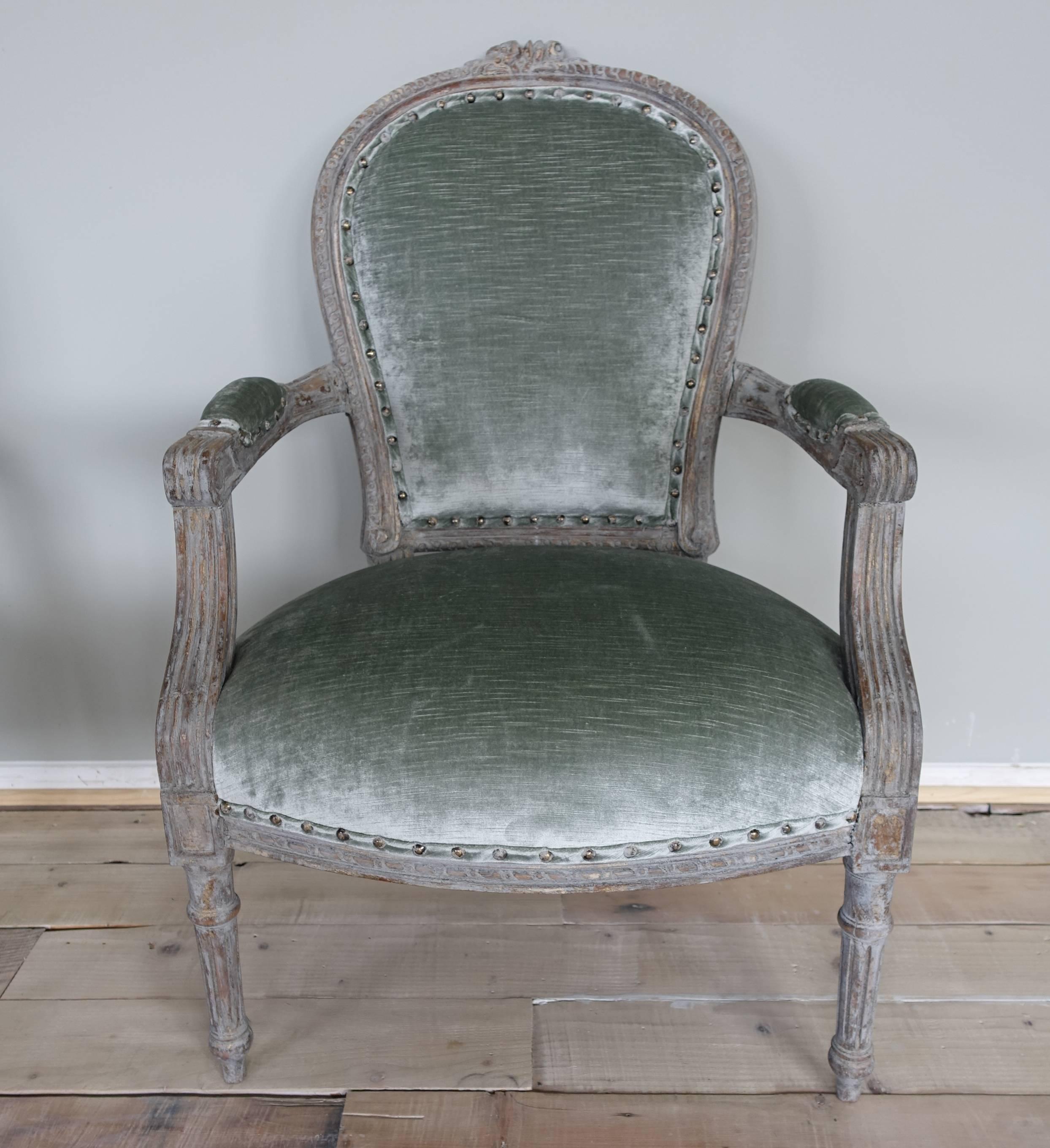 Neoclassical Pair of Louis XVI Style French Painted Armchairs