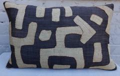 Pair of Black and Natural African Kuba Cloth Pillows
