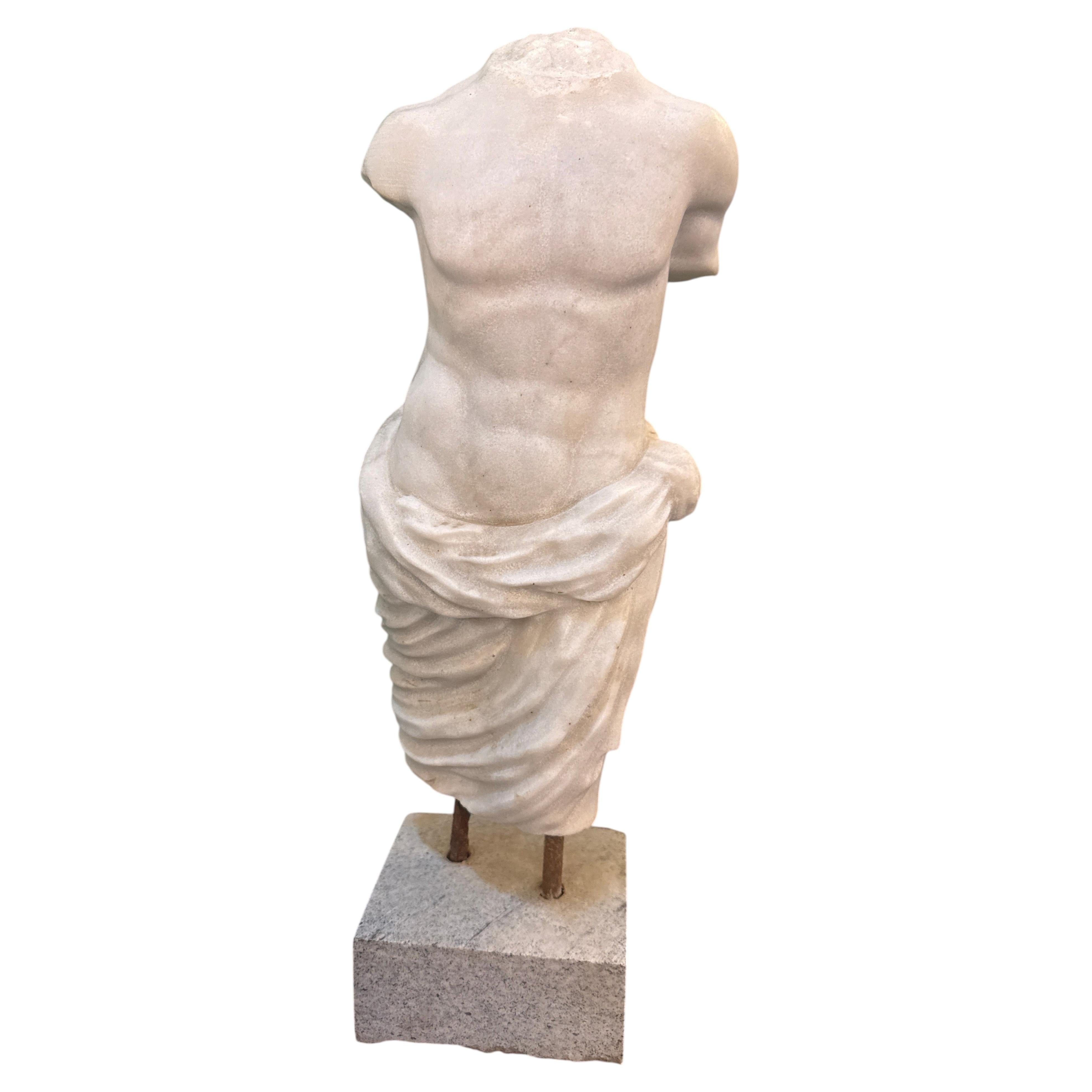 Classical Marble Male Torso Fragment on Custom Stone Base