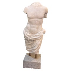 Classical Marble Male Torso Fragment on Custom Stone Base