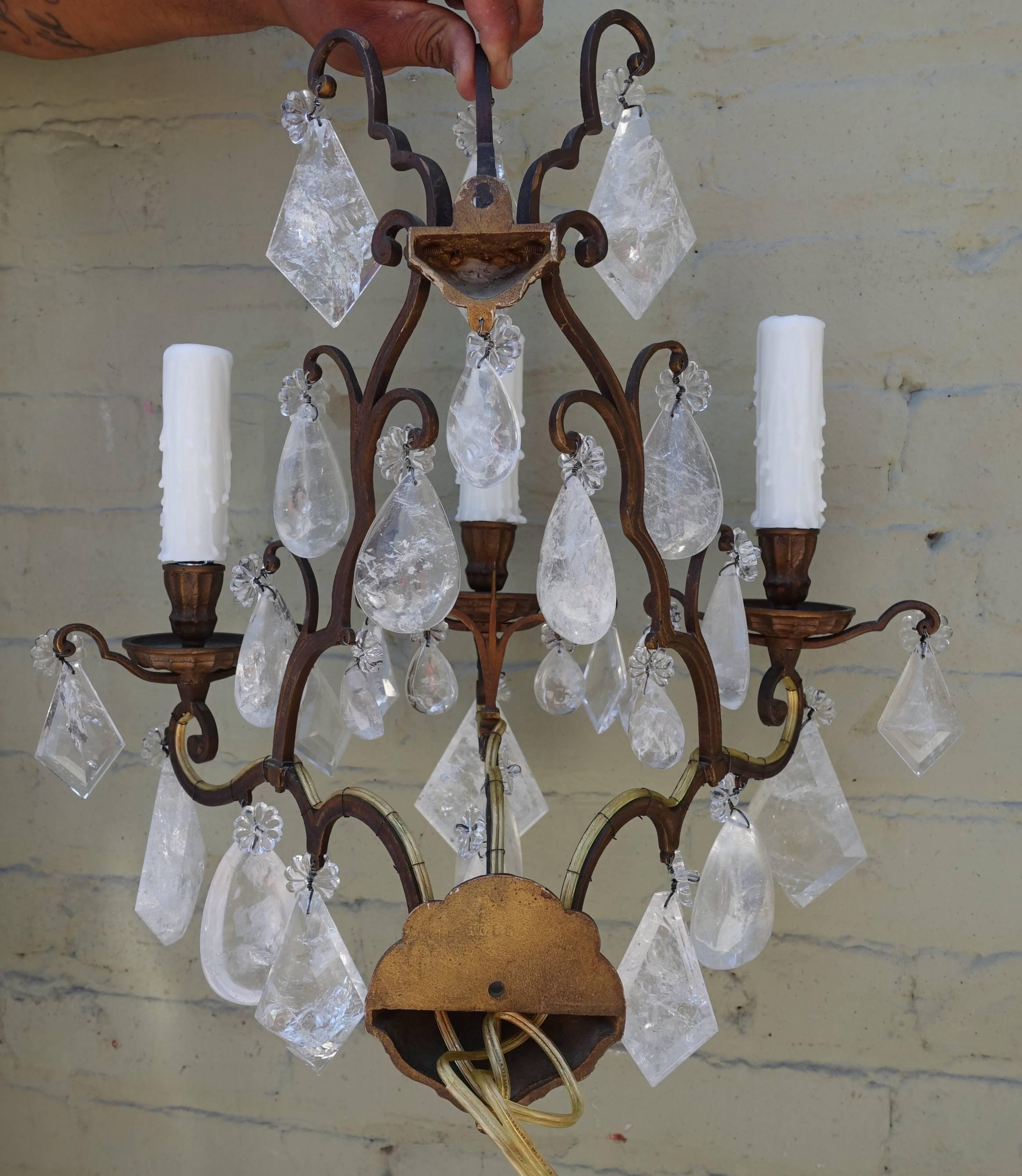 Pair of French Bronze Rock Crystal Sconces For Sale 5