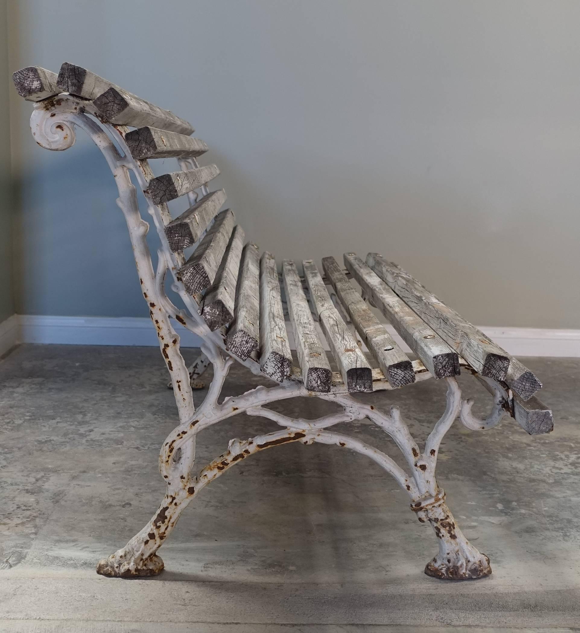 Early 20th Century Pair of French Wood and Iron Painted Benches