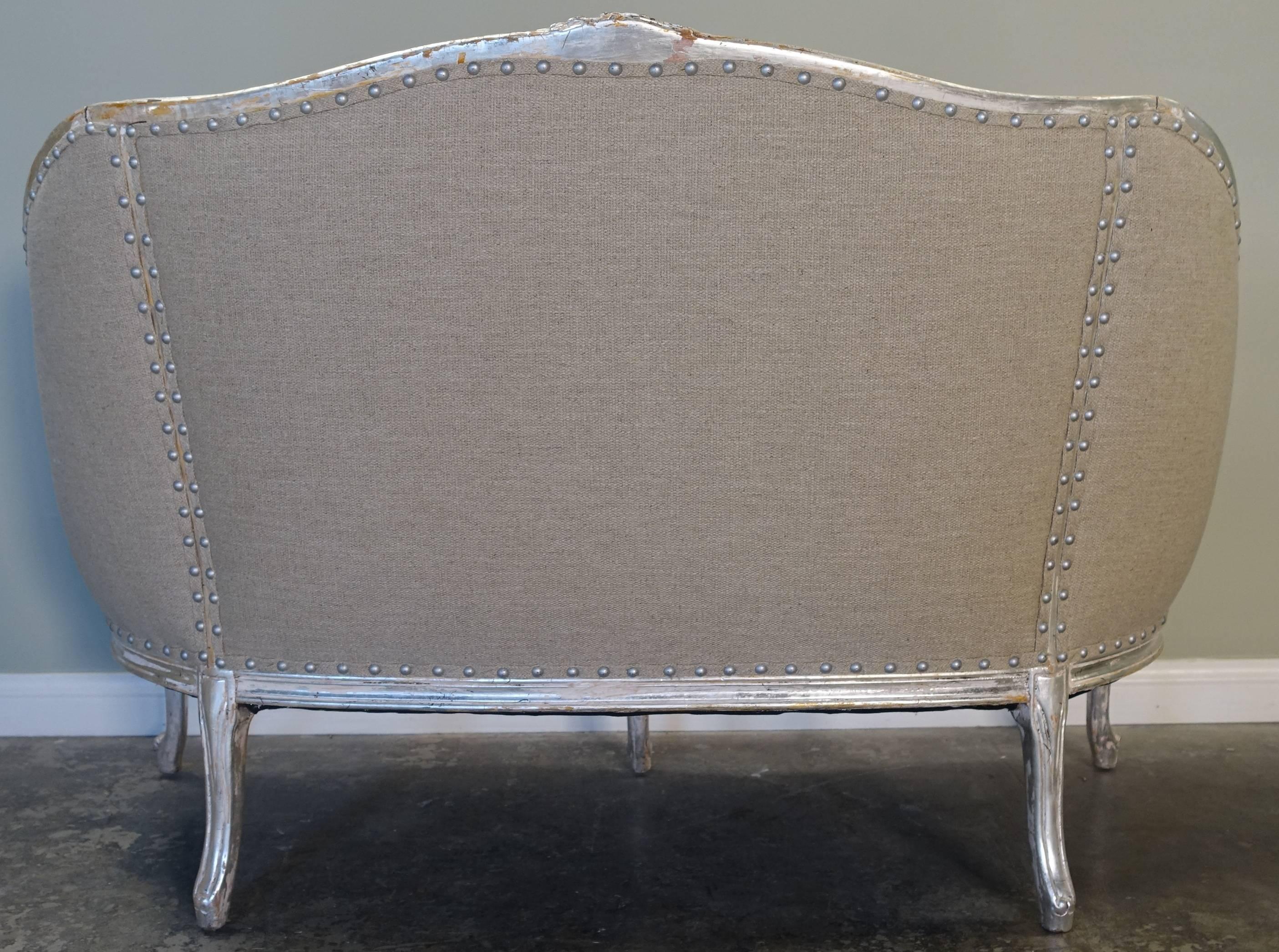 Mid-20th Century Pair of French Silvered Louis XV Style Settees