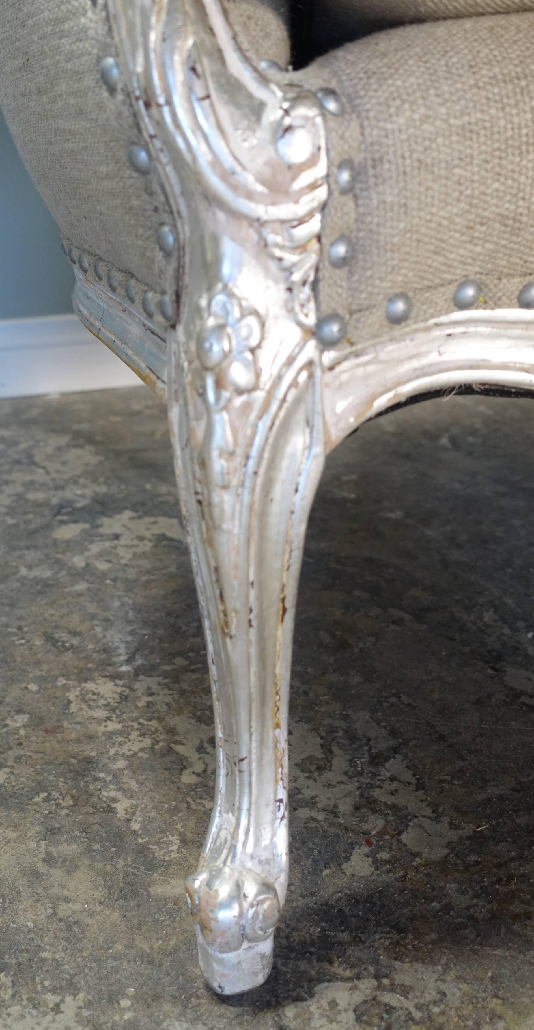 Pair of French Silvered Louis XV Style Settees 3