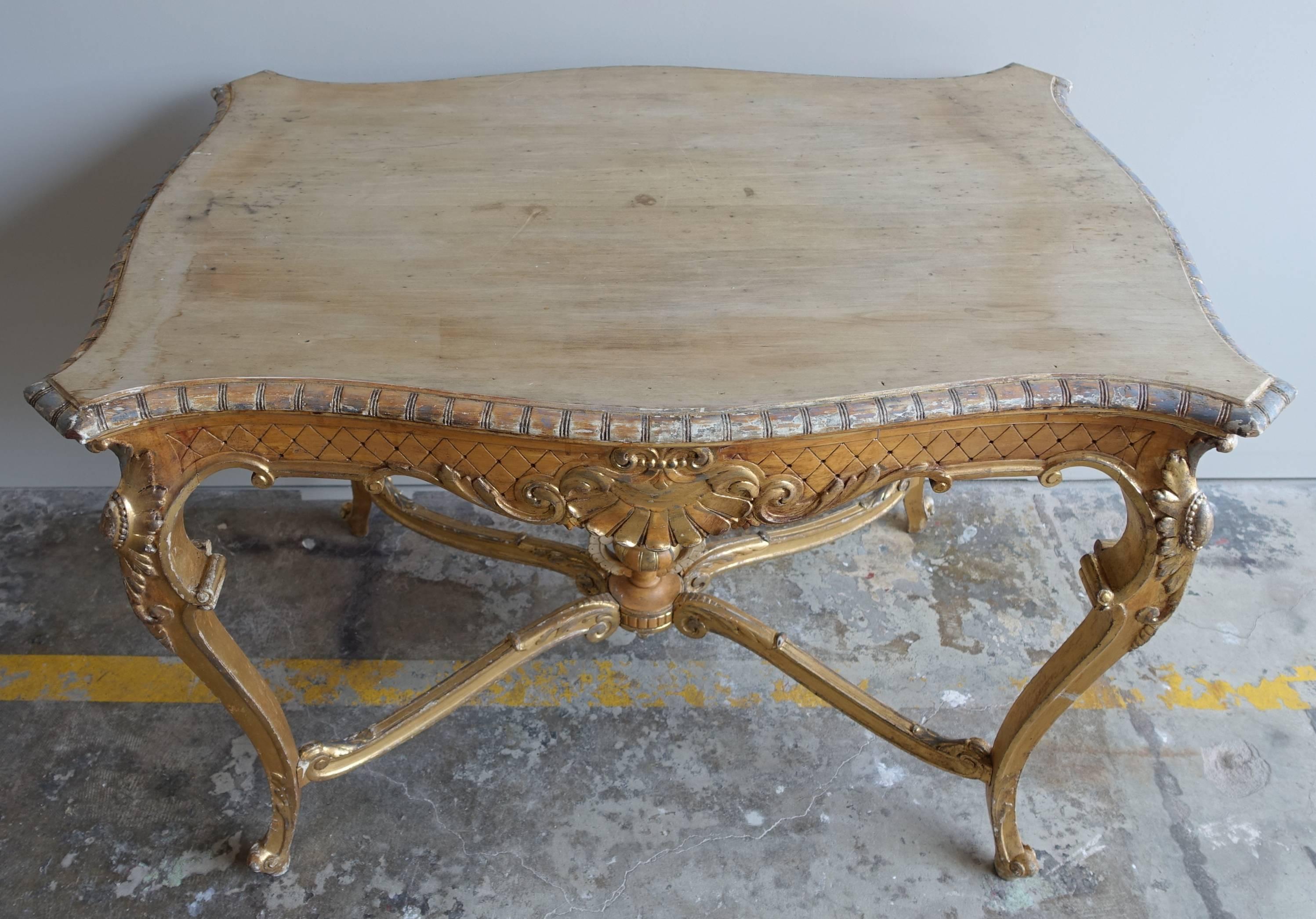 Rococo 19th Century French Giltwood Table with Center Urn and Shell Design