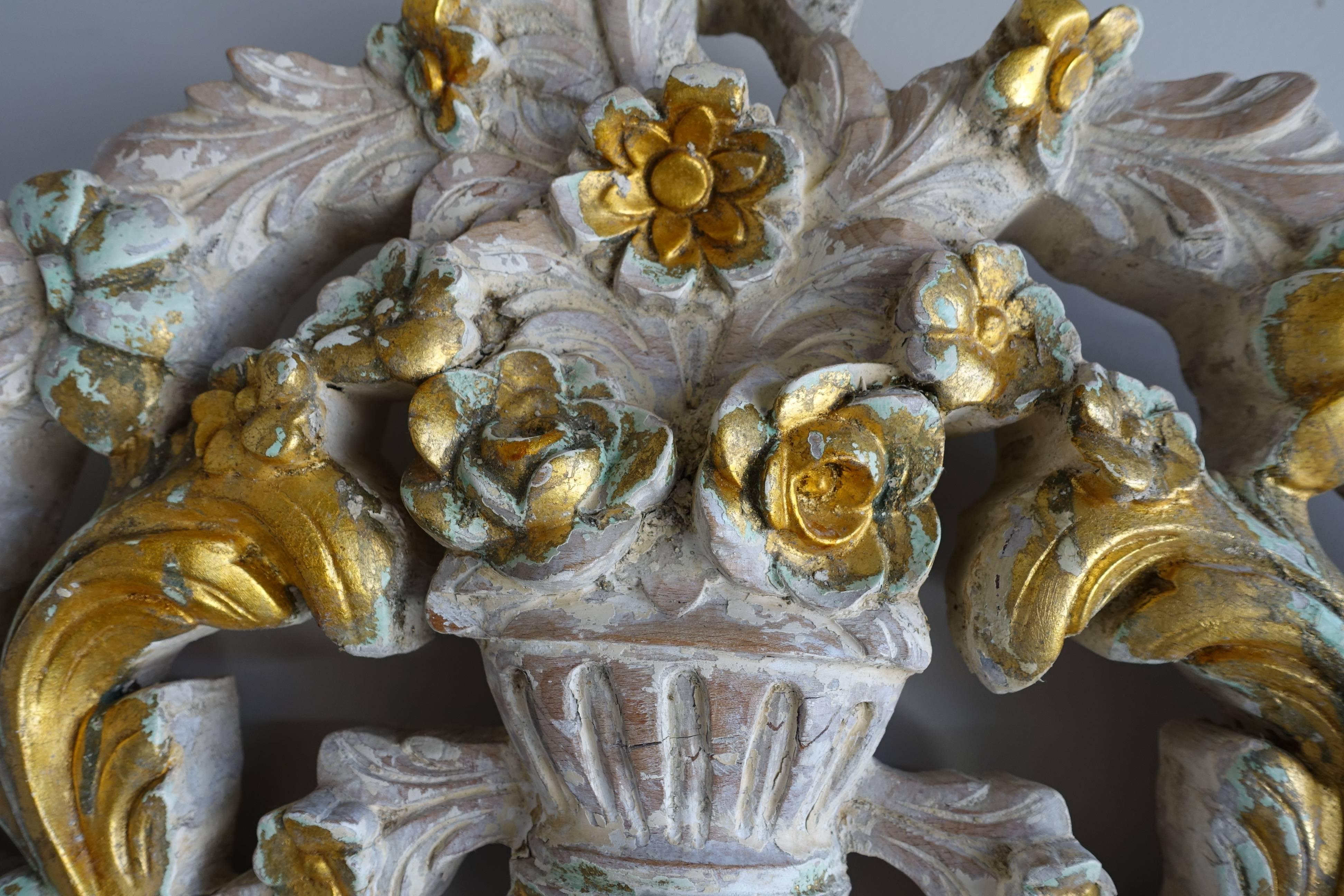 French Carved Headboard, circa 1930 In Distressed Condition In Los Angeles, CA