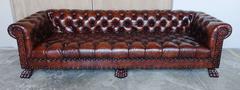 Monumental Chesterfield Leather Sofa with Nailhead Trim