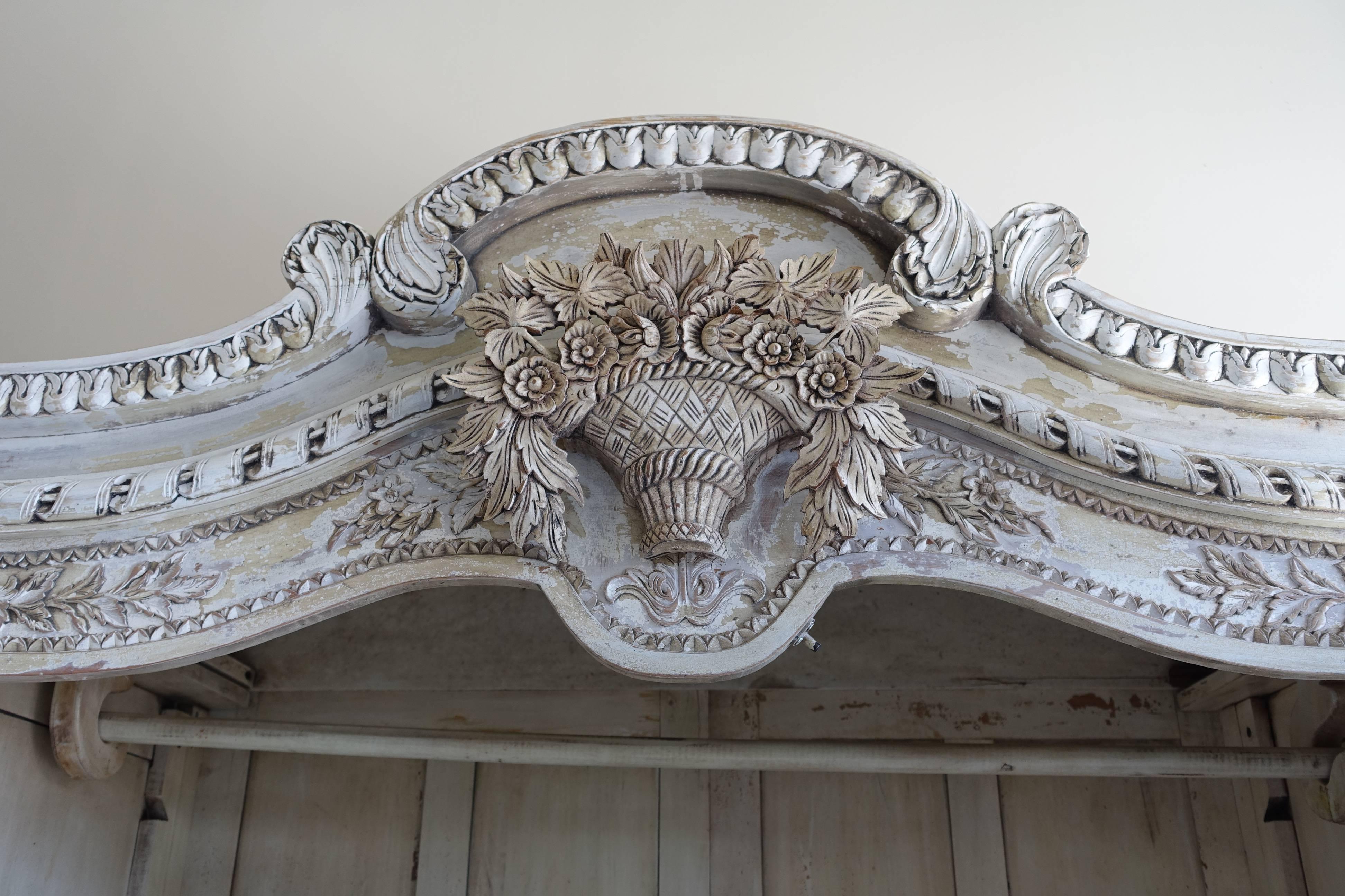 Wood French Carved Painted Wedding Armoire