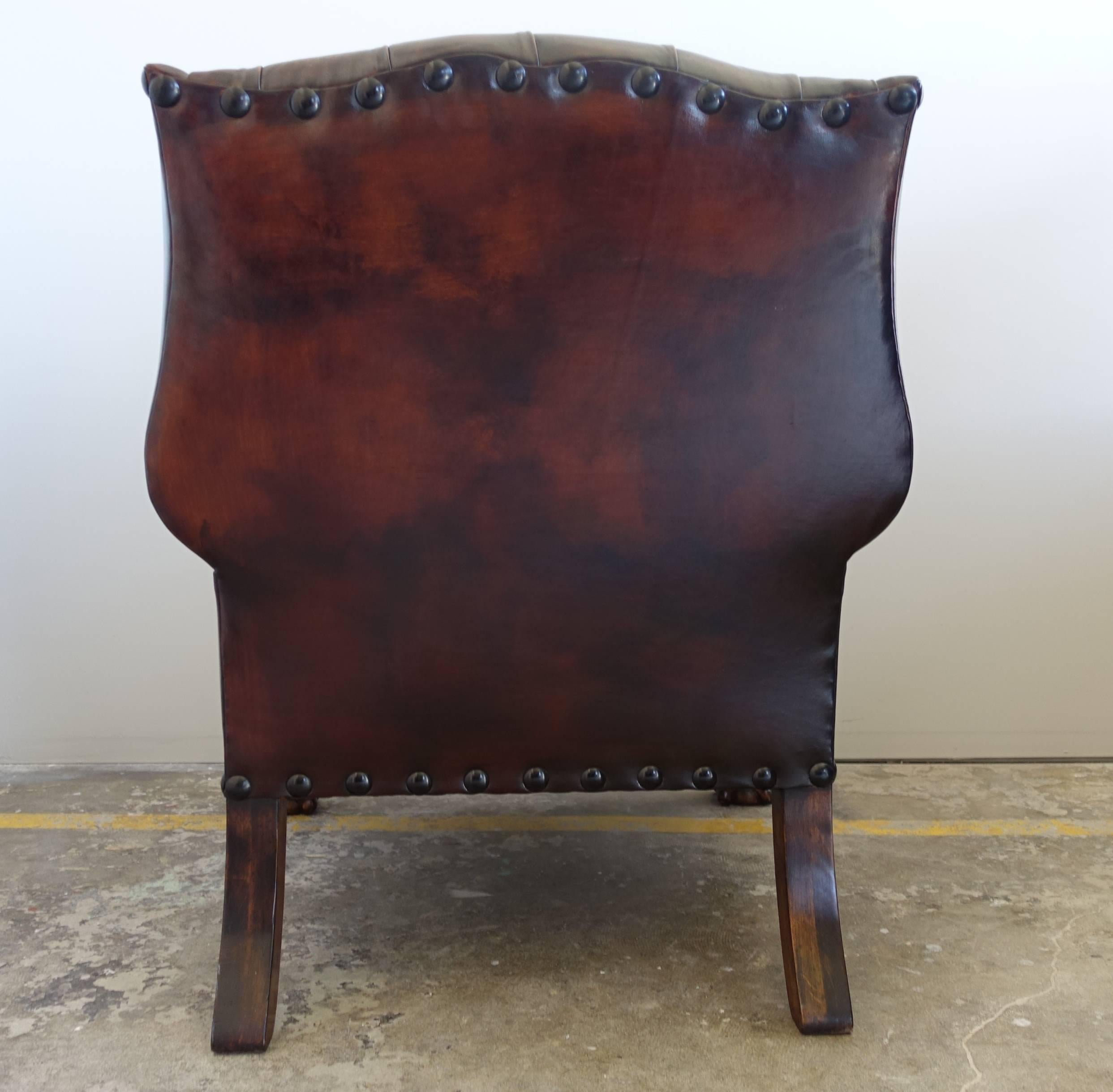Pair of English Chippendale Style Wingback Armchairs In Excellent Condition In Los Angeles, CA