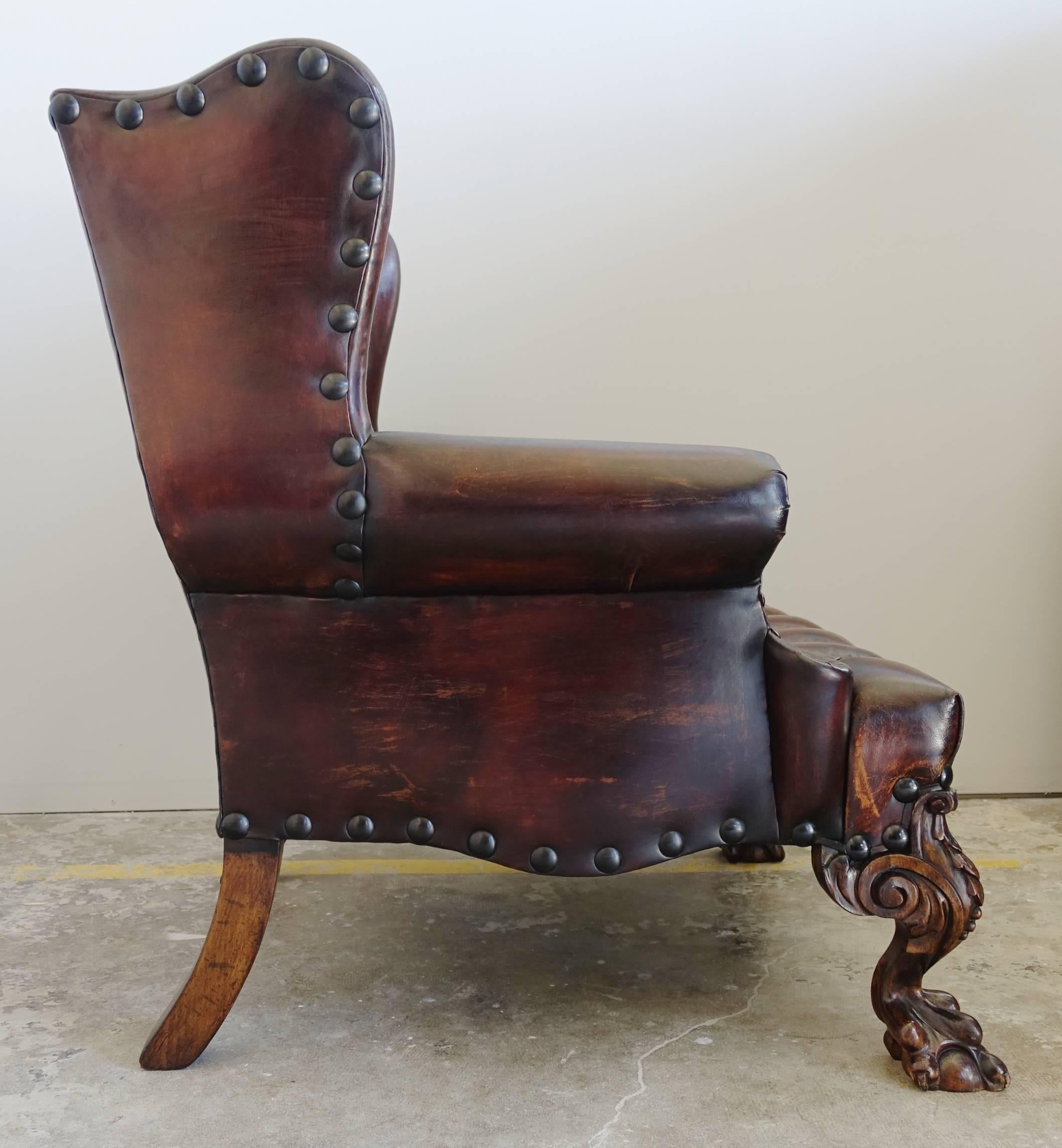 Early 20th Century Pair of English Chippendale Style Wingback Armchairs