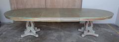 Italian Painted Pedestal Dining Table with Burl Wood Top