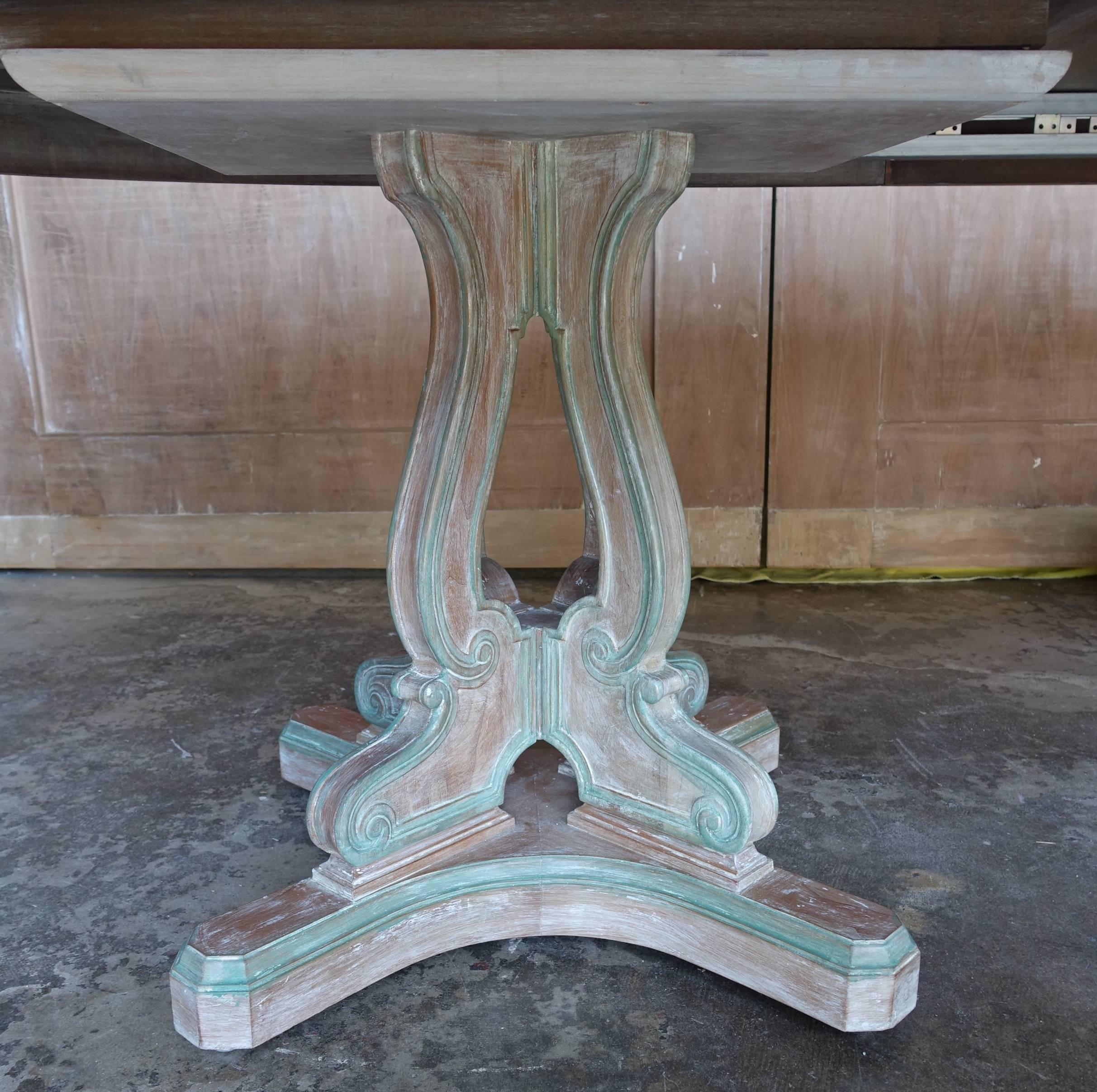 Italian Painted Pedestal Dining Table with Burl Wood Top 1