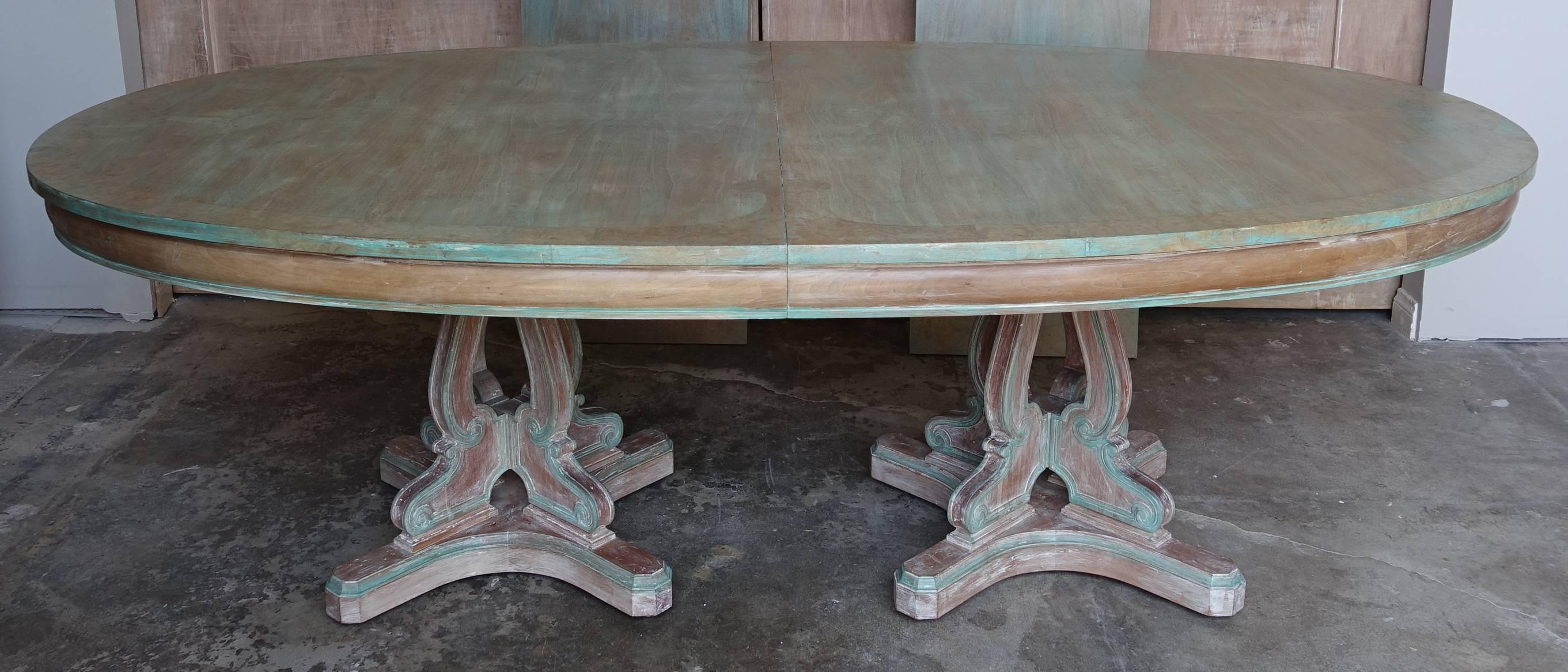 Other Italian Painted Pedestal Dining Table with Burl Wood Top