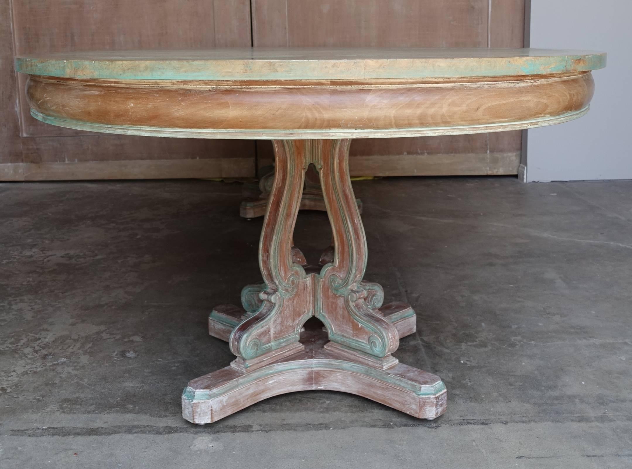 Italian Painted Pedestal Dining Table with Burl Wood Top 3