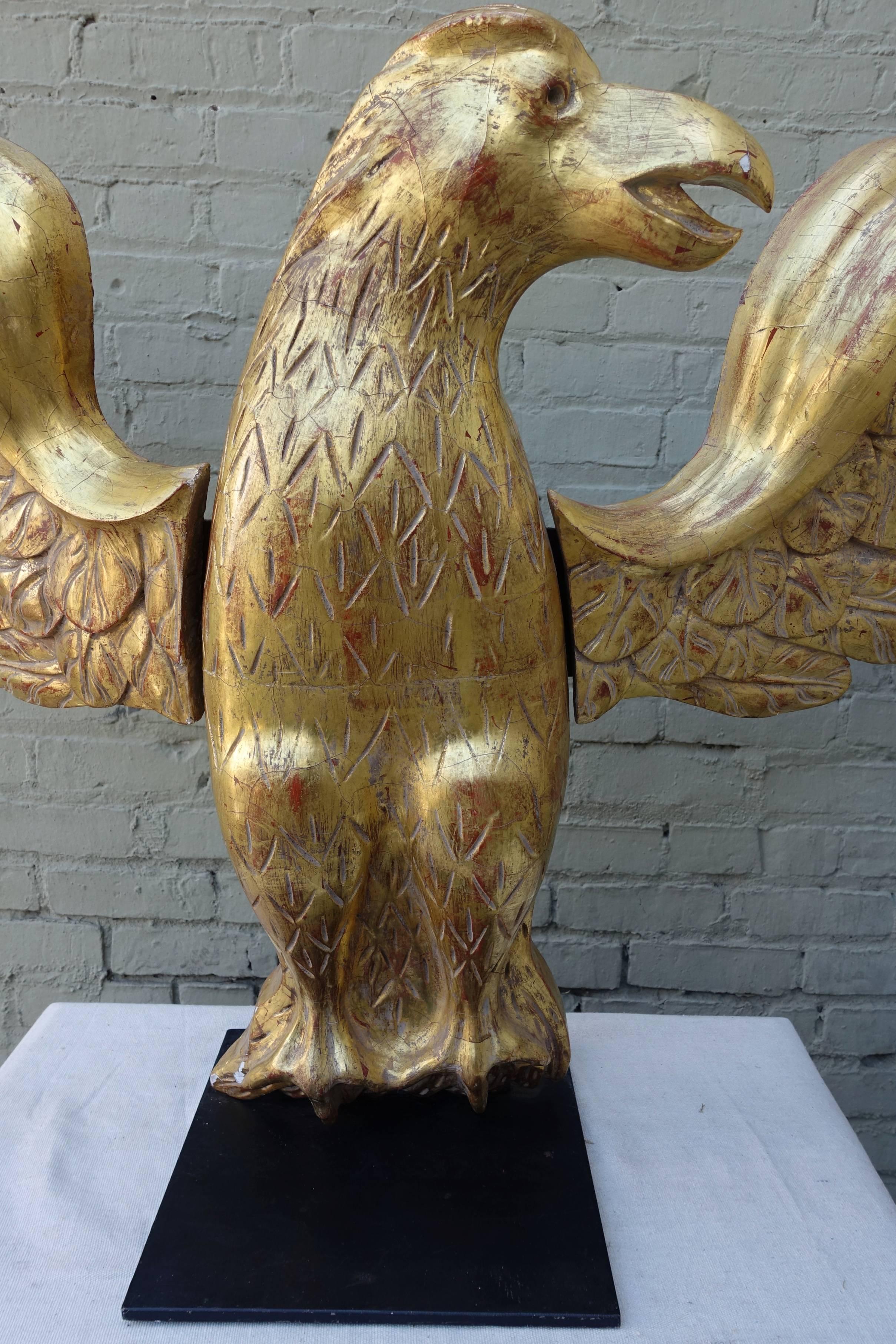Monumental 19th century American giltwood carved eagle mounted on an iron base.
