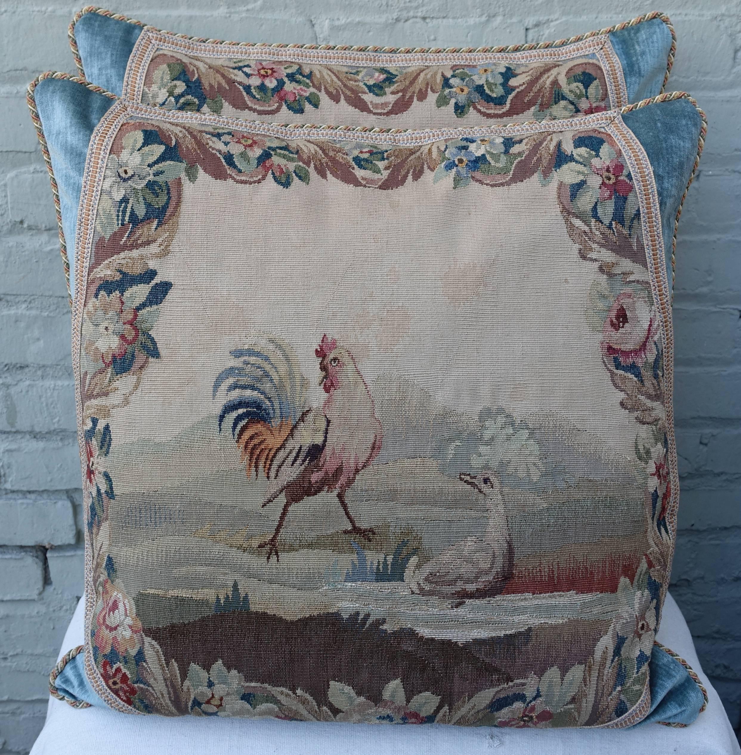 Linen Pair of 19th Century Aubusson Textile Pillows