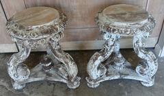 Set of Four Italian Carved Painted Stools/Tables