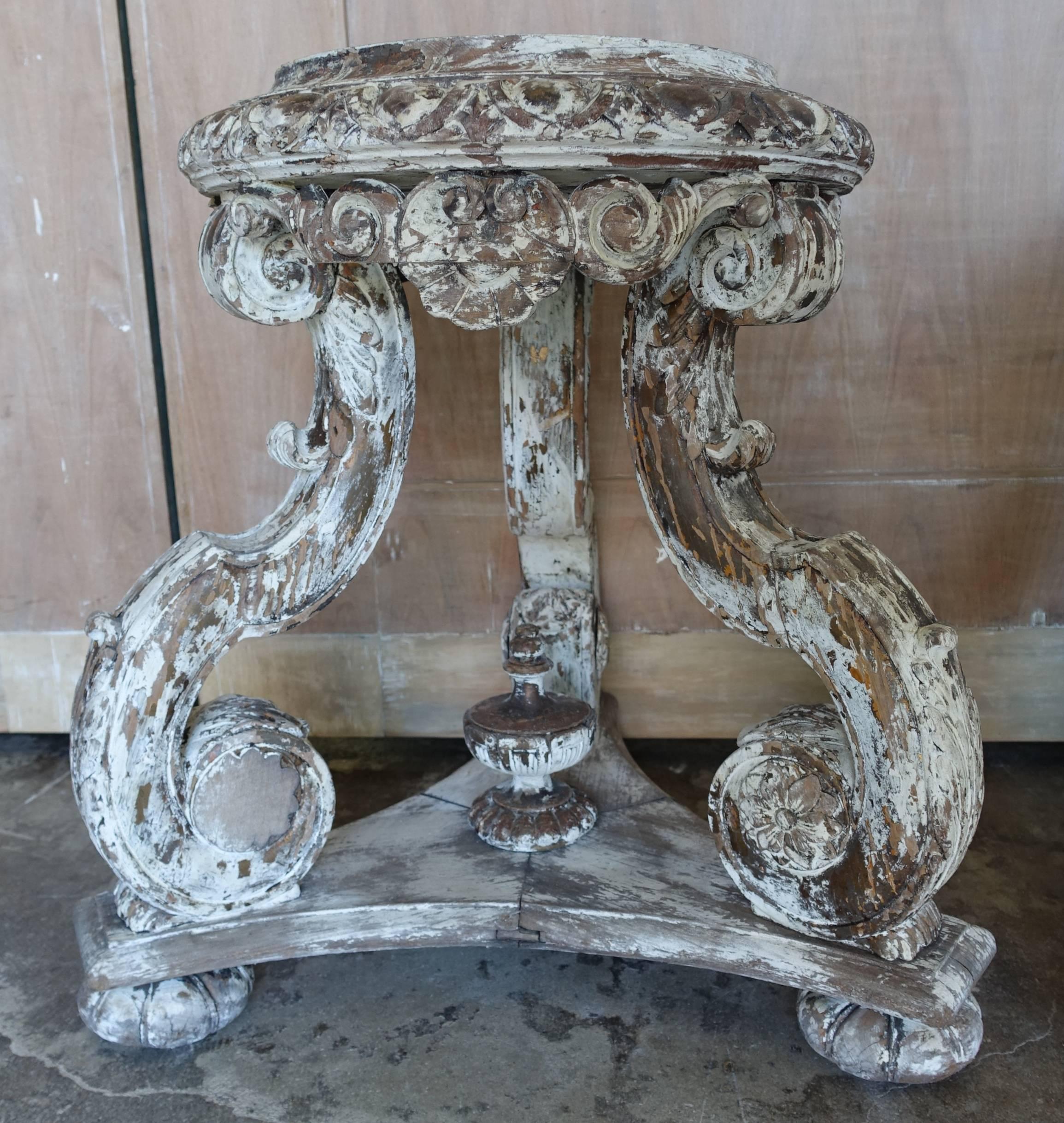 Rococo Set of Four Italian Carved Painted Stools/Tables