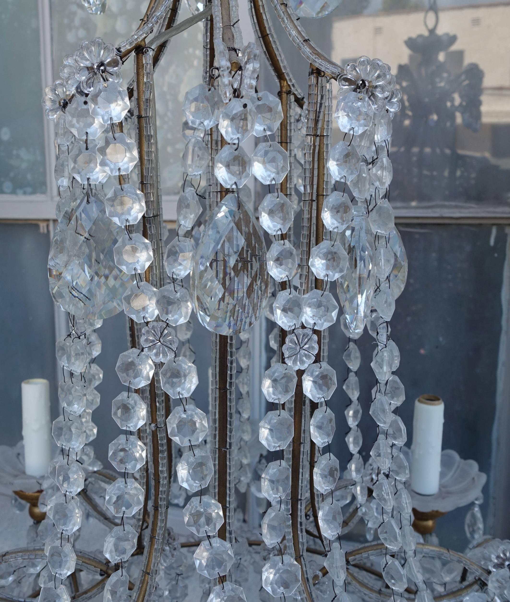 Rococo Eight-Light Italian Crystal Beaded Chandelier