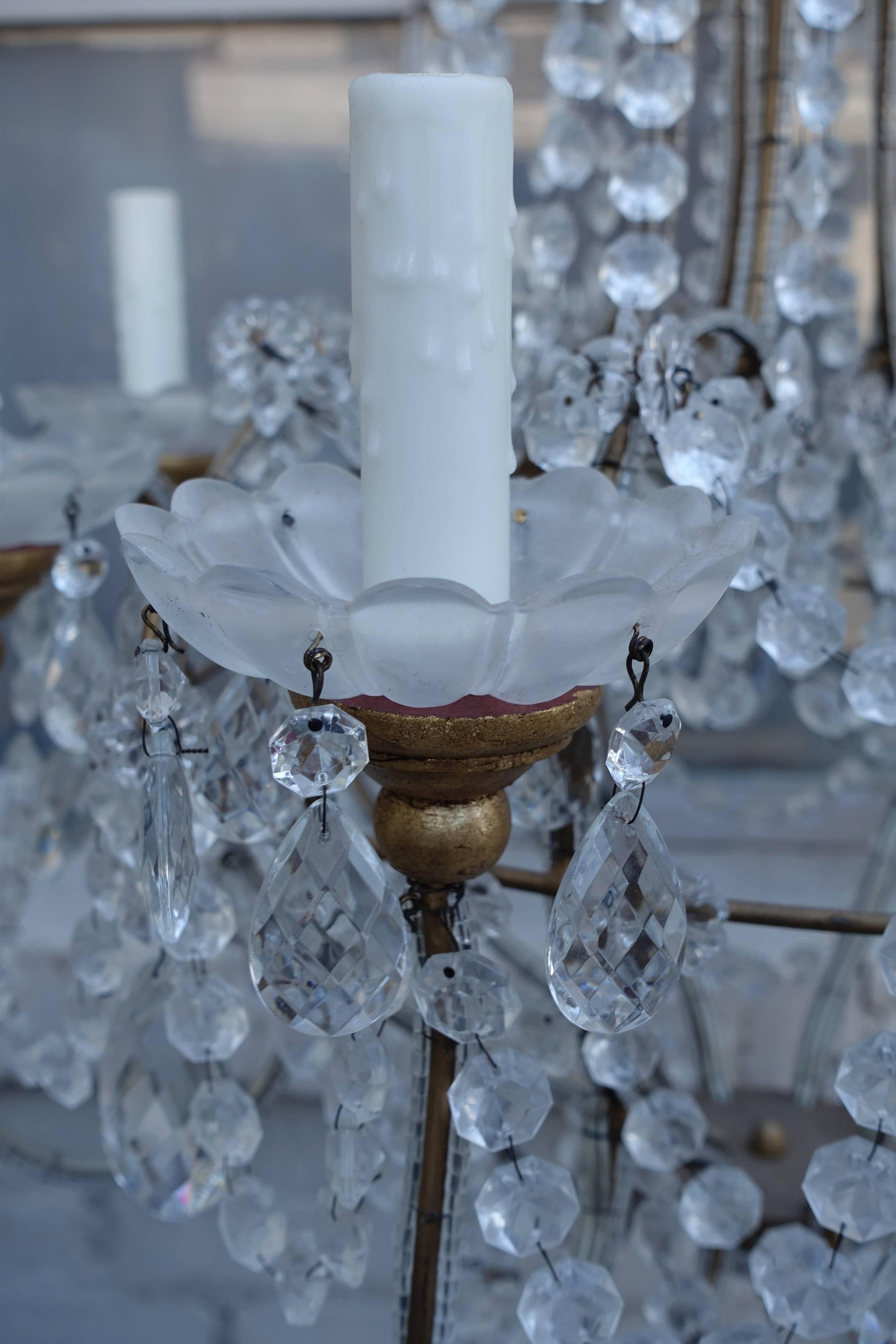 Gilt Eight-Light Italian Crystal Beaded Chandelier