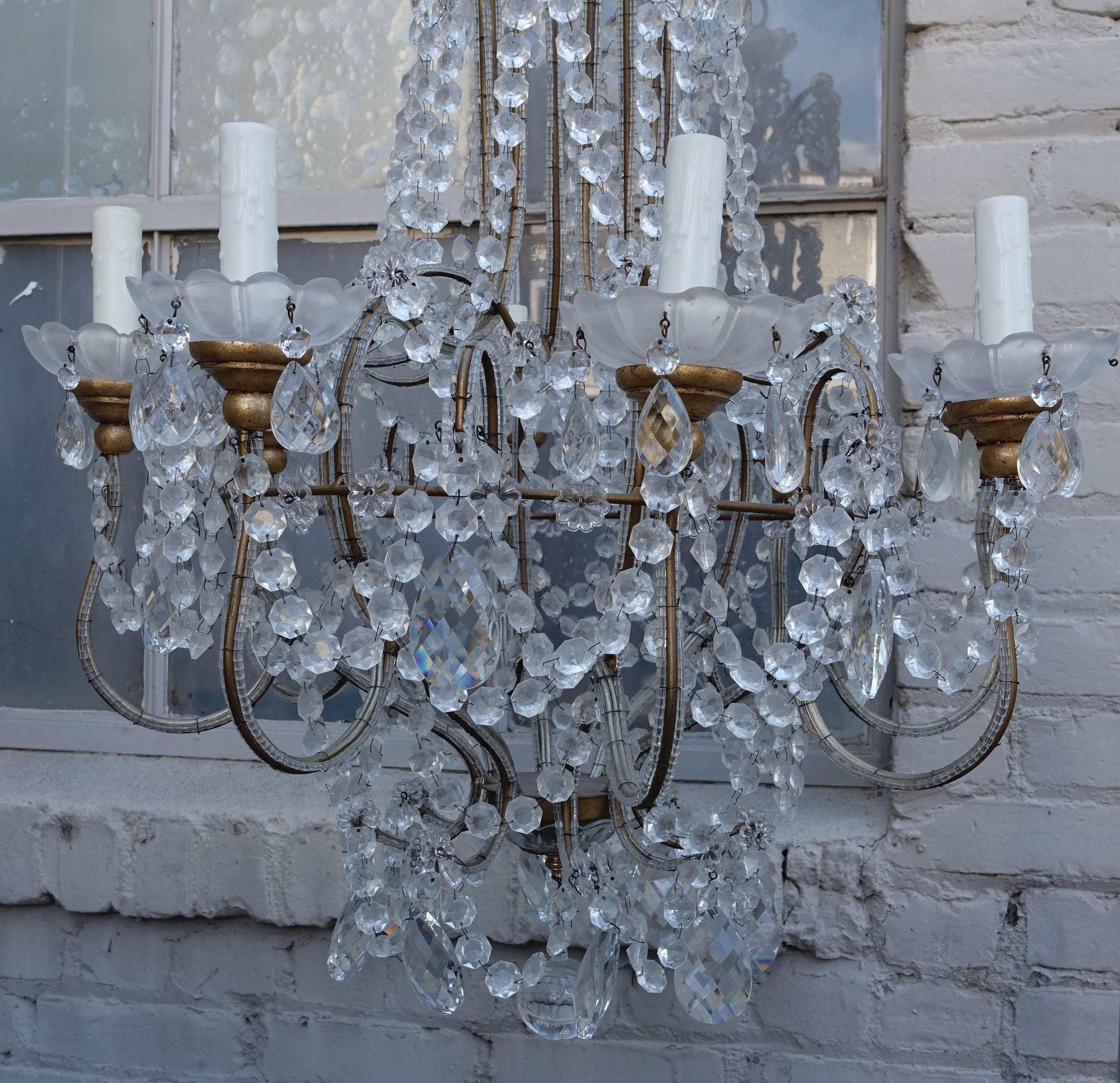 Eight-Light Italian Crystal Beaded Chandelier In Excellent Condition In Los Angeles, CA