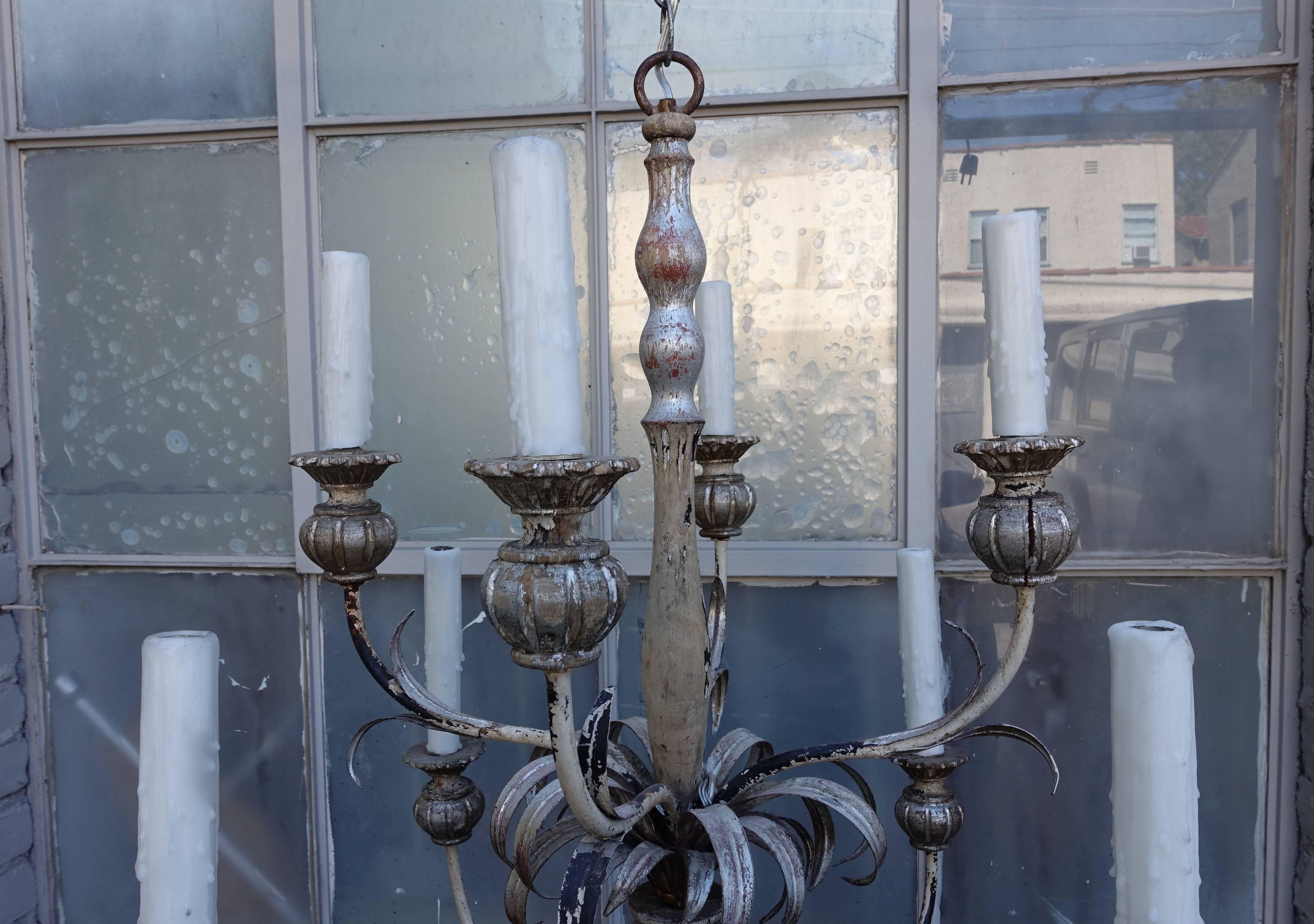 North American Eight-Light Silvered Two-Tier Chandelier