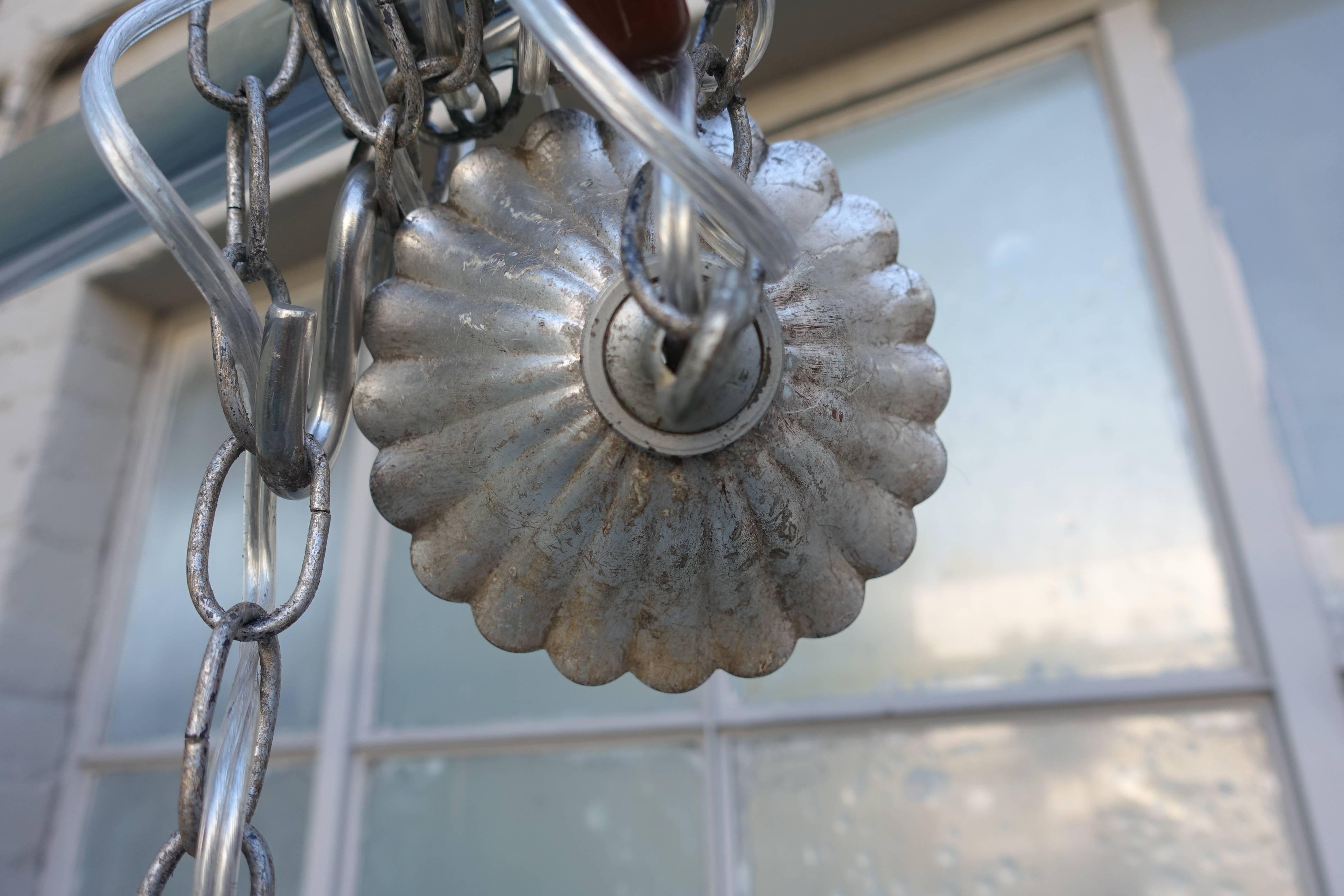 Eight-Light Silvered Two-Tier Chandelier In Distressed Condition In Los Angeles, CA