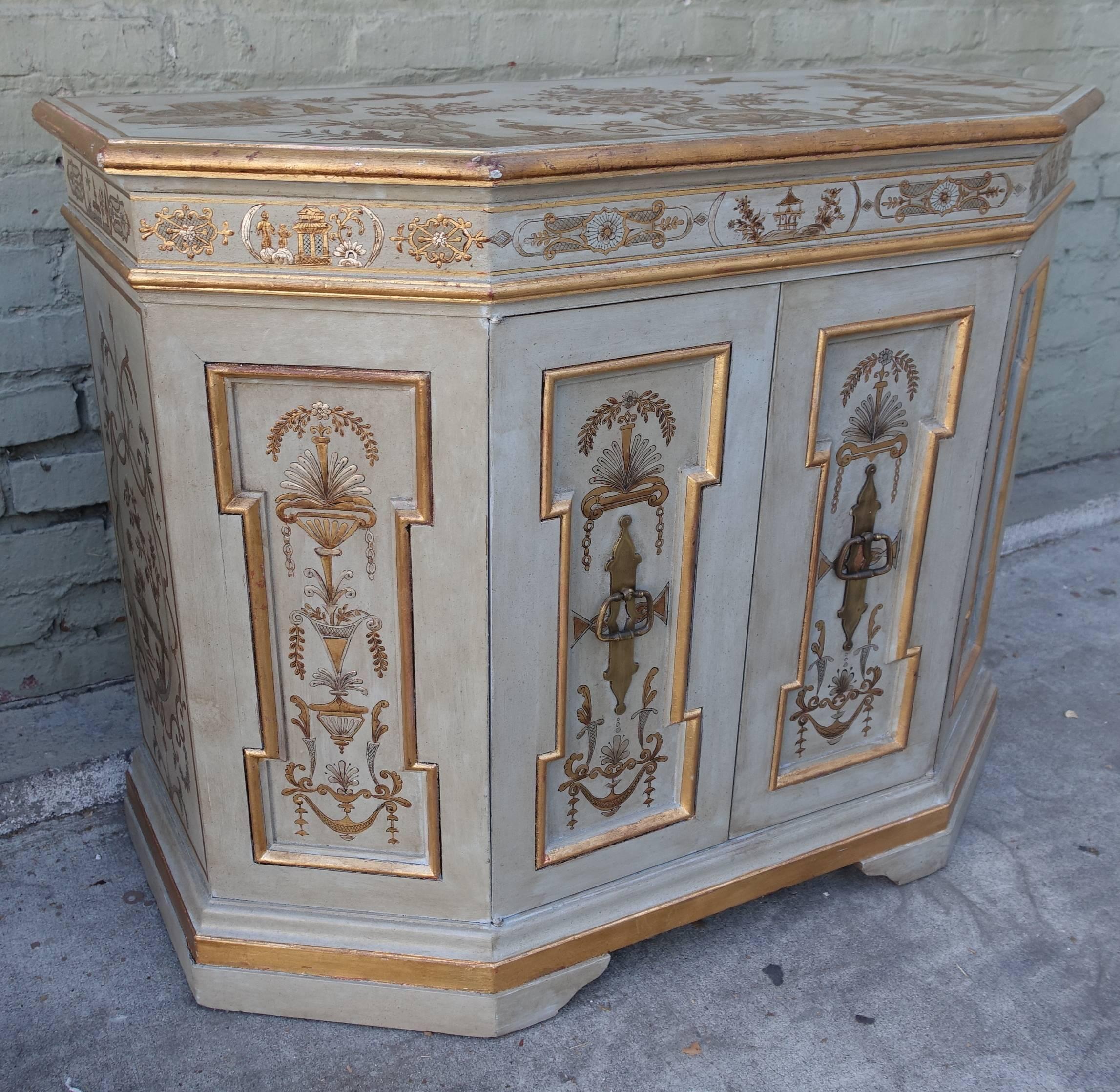 English Pair of Chinoiserie Decorated Painted Cabinets