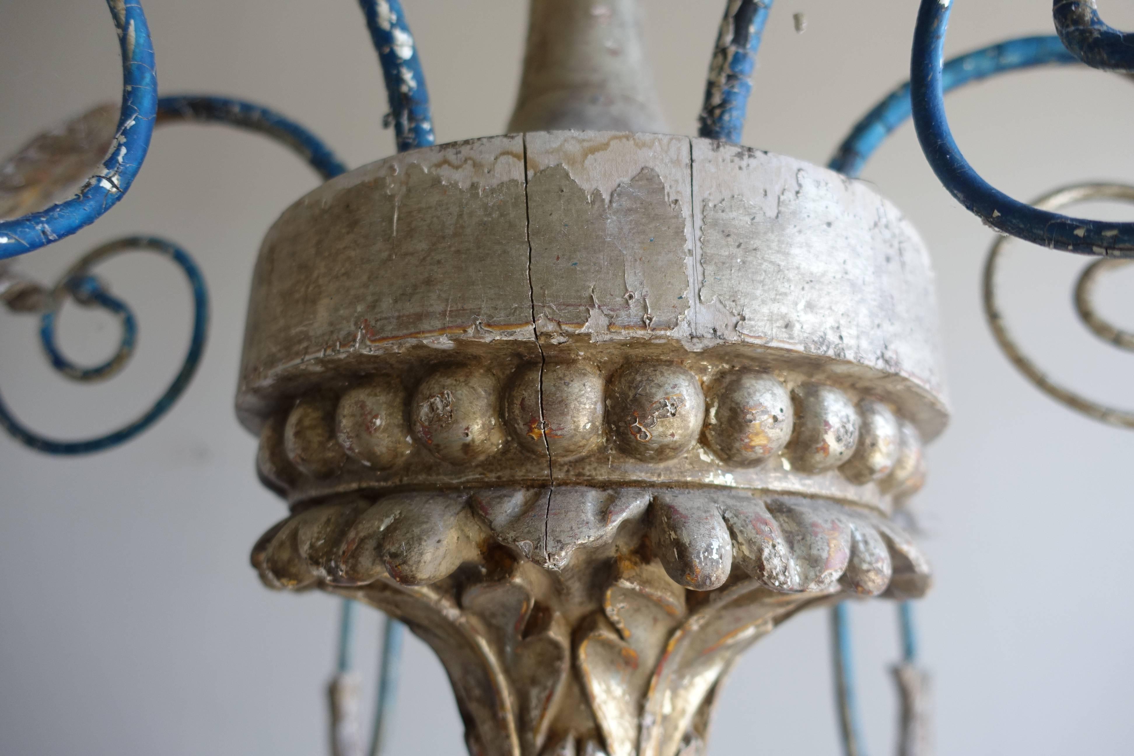 Italian Style Carved Silvered and Painted Chandelier 1