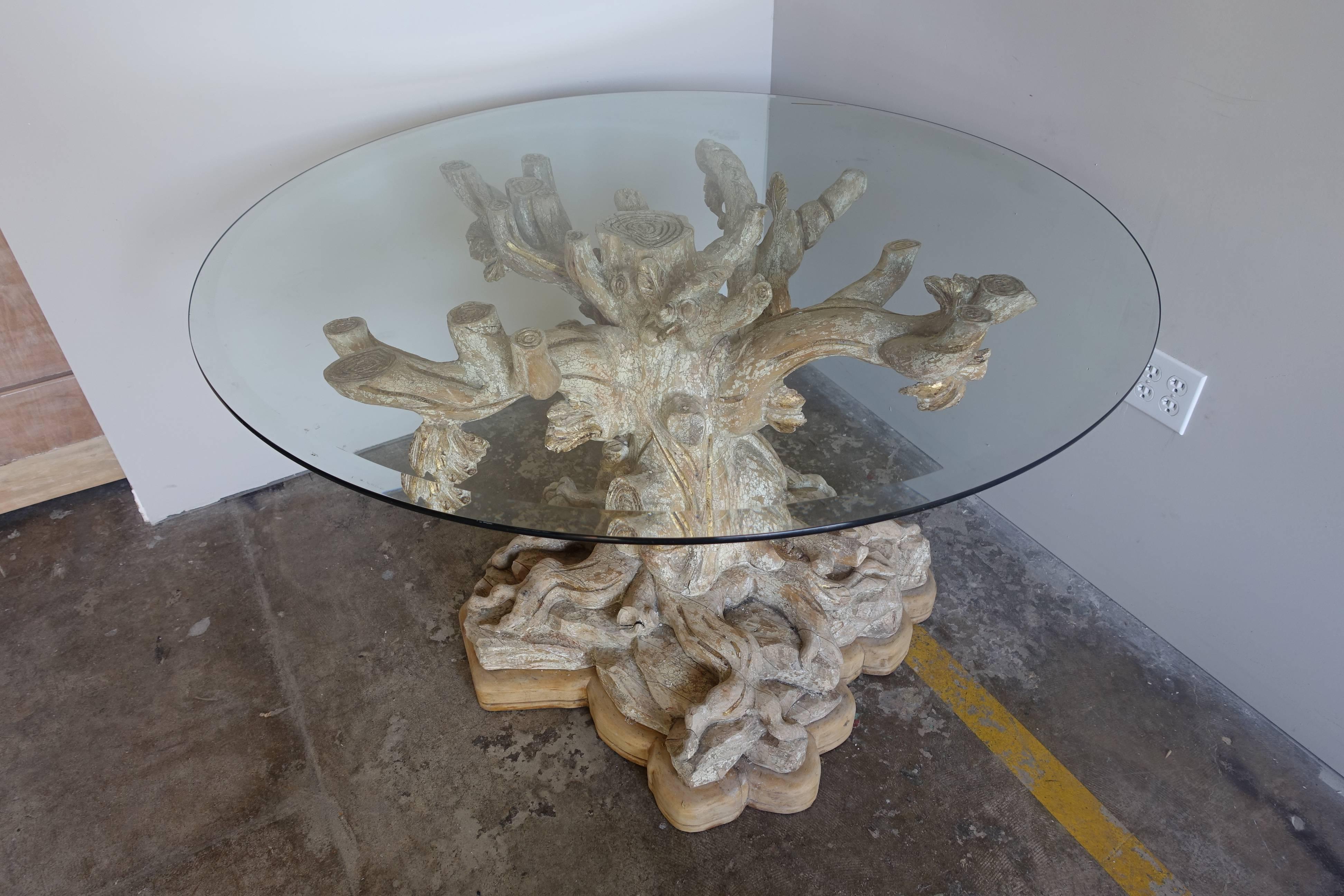 Italian Carved Tree Table with Glass Top 1