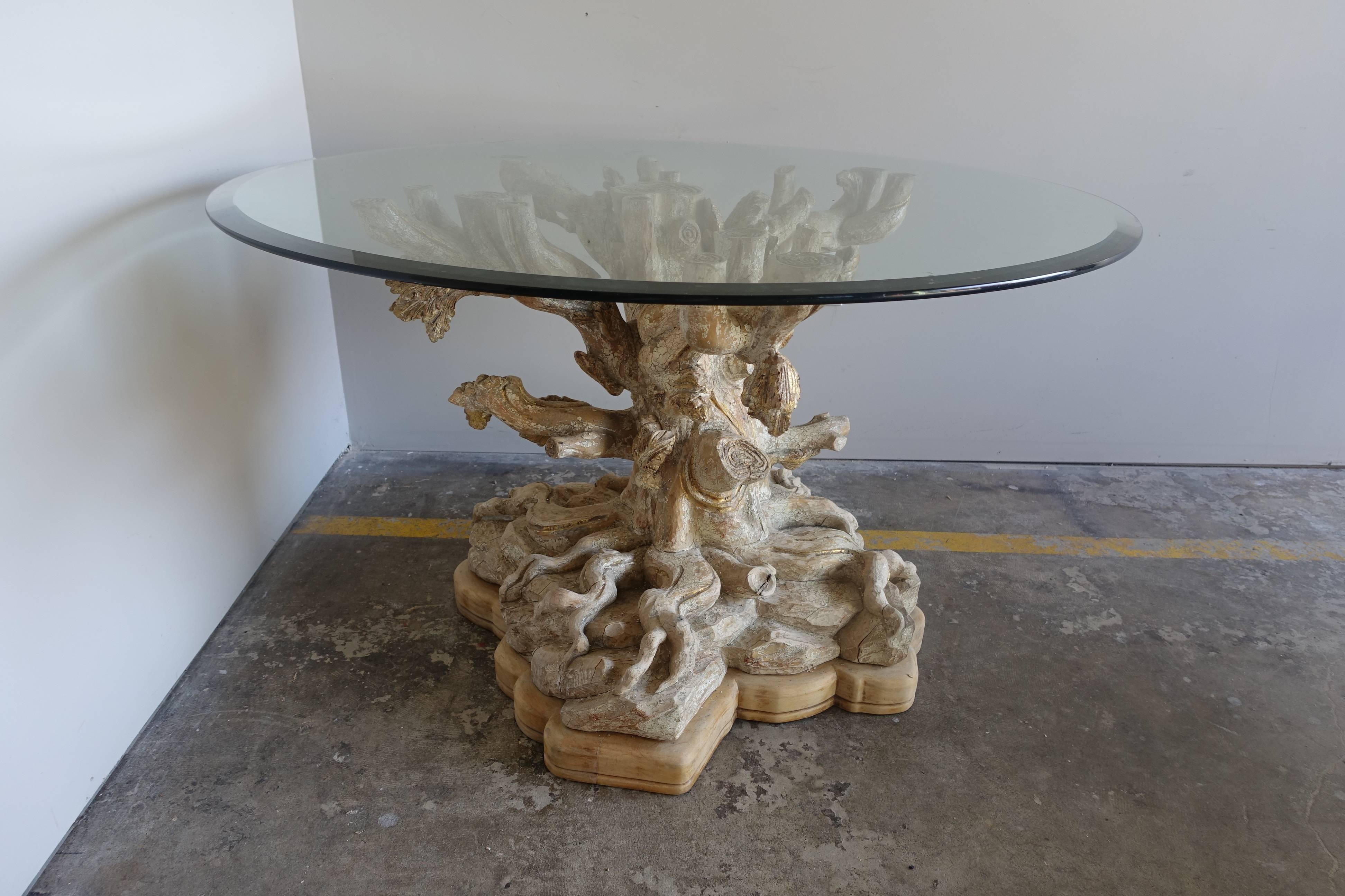Italian Carved Tree Table with Glass Top 3