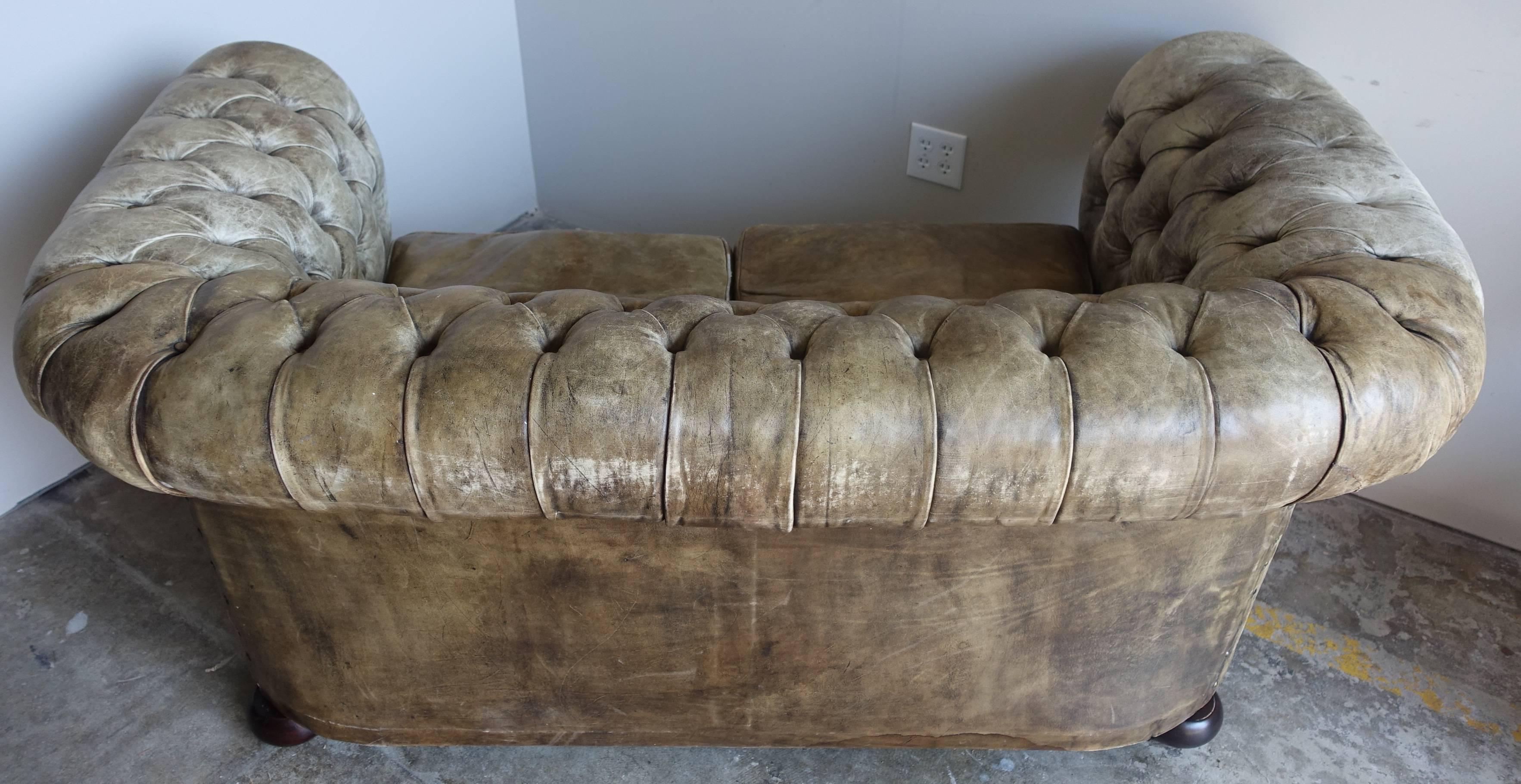 English Chesterfield Leather Sofa, circa 1900 2