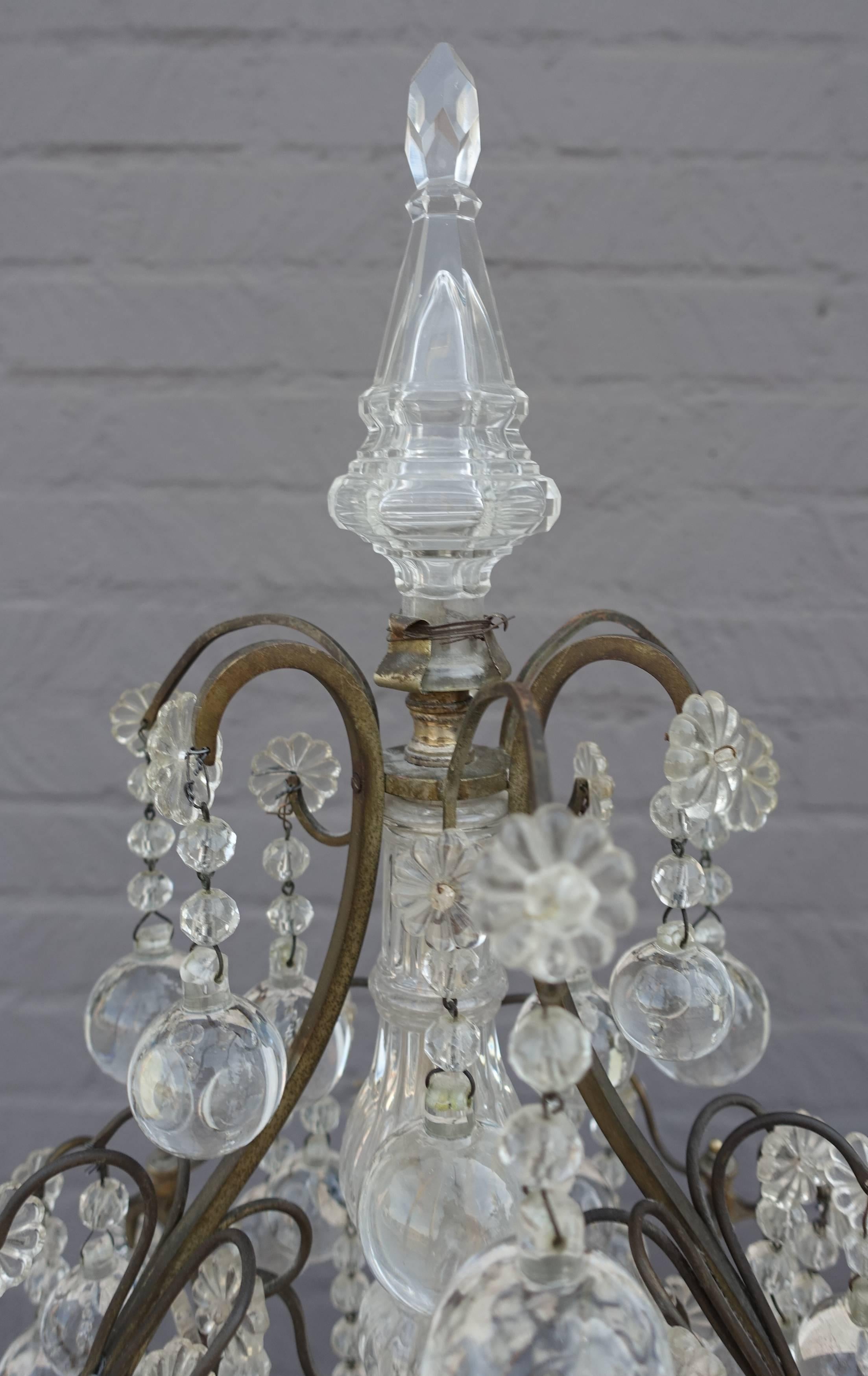 Pair of French Six-Light Bronze and Crystal Girandoles 2