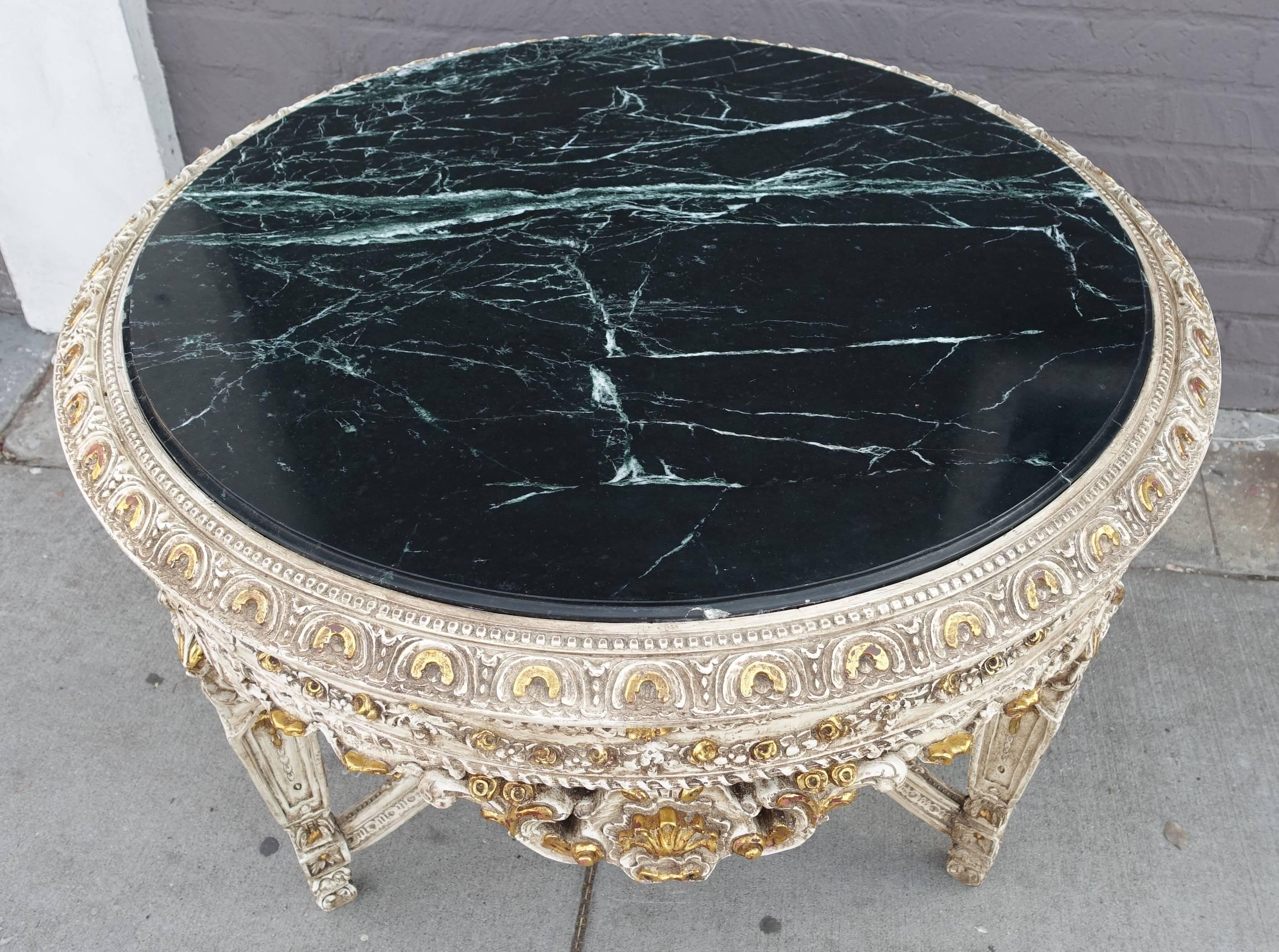 Rococo French Painted and Parcel-Gilt Center Table with Marble Top