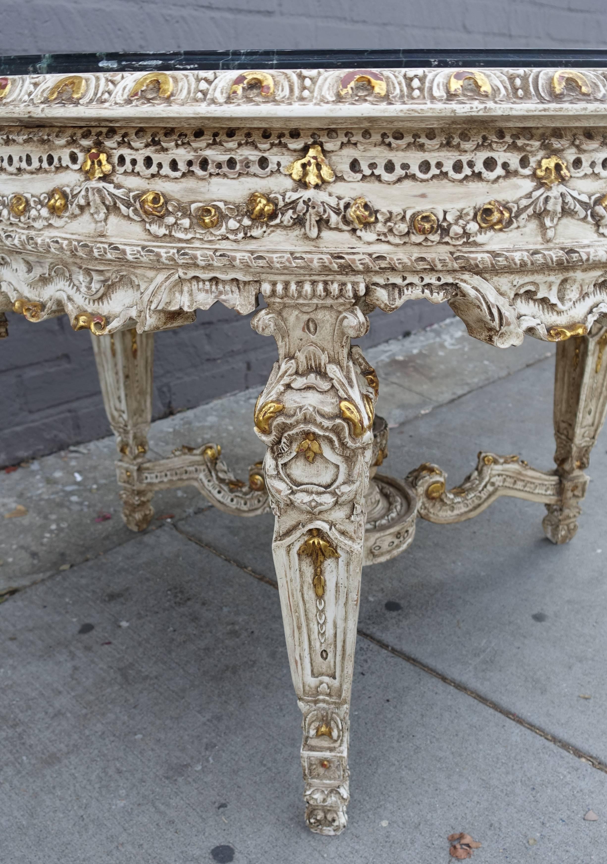 French Painted and Parcel-Gilt Center Table with Marble Top 3