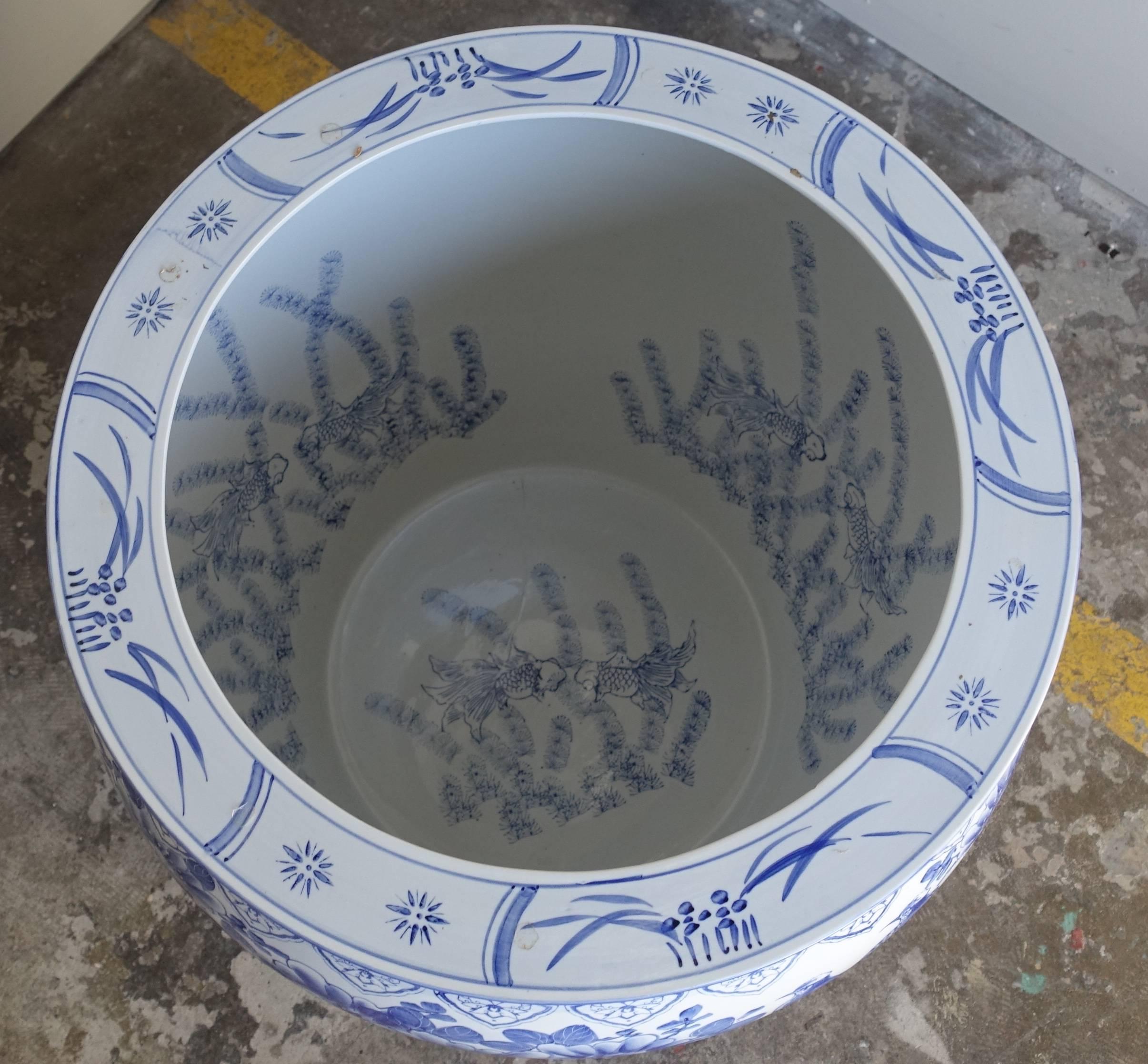 20th Century Pair of Chinese Blue and White Porcelain Planters