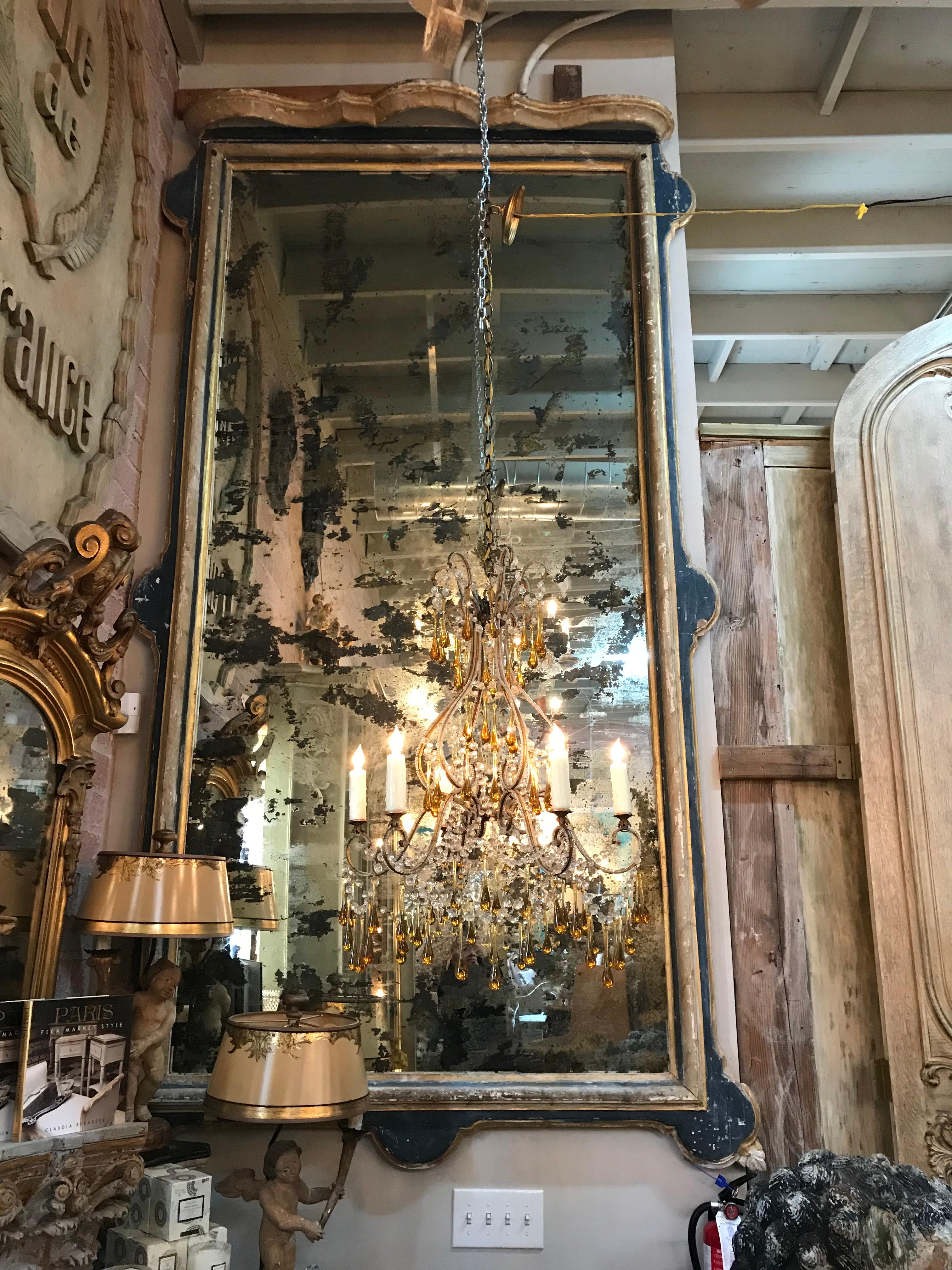 Pair of 19th Century Monumental Spanish Painted Mirrors In Distressed Condition In Los Angeles, CA