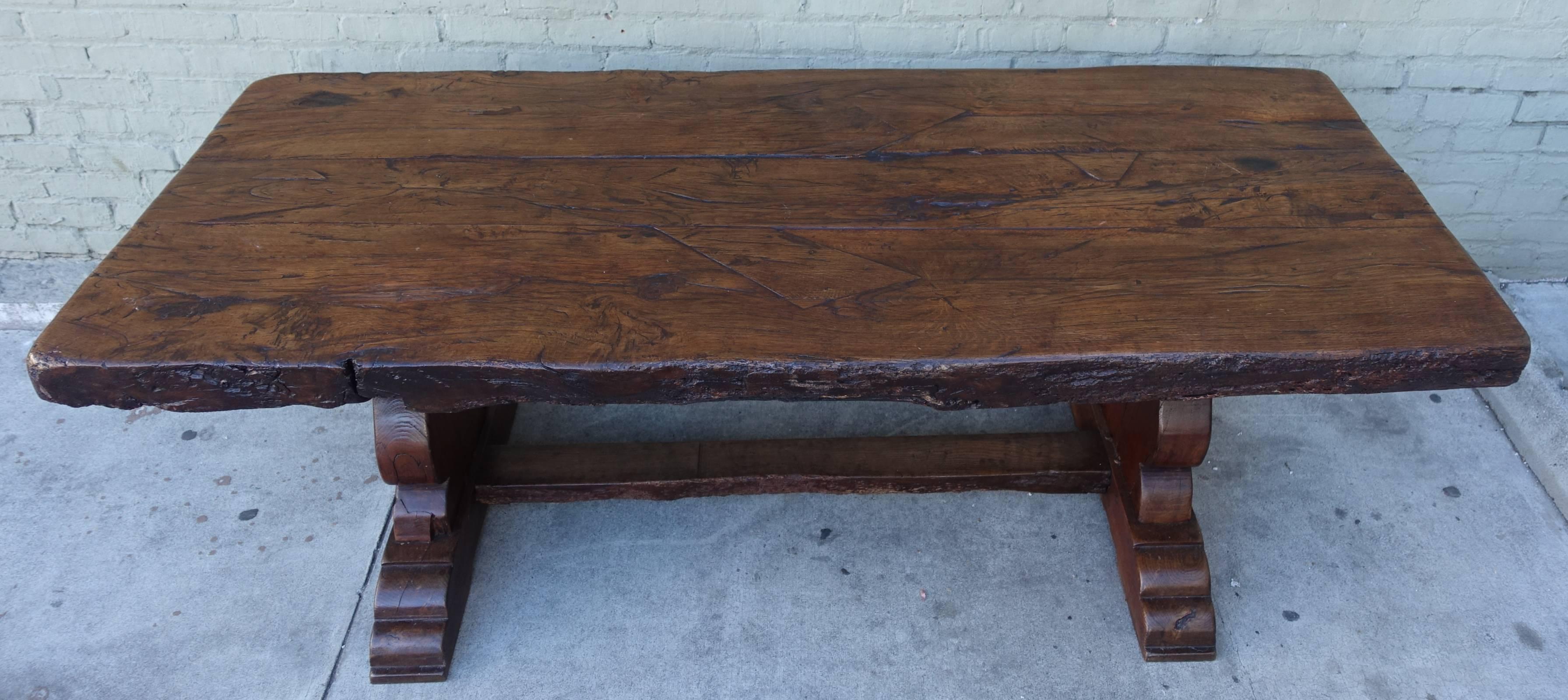 19th Century Spanish Trestle Table In Distressed Condition In Los Angeles, CA