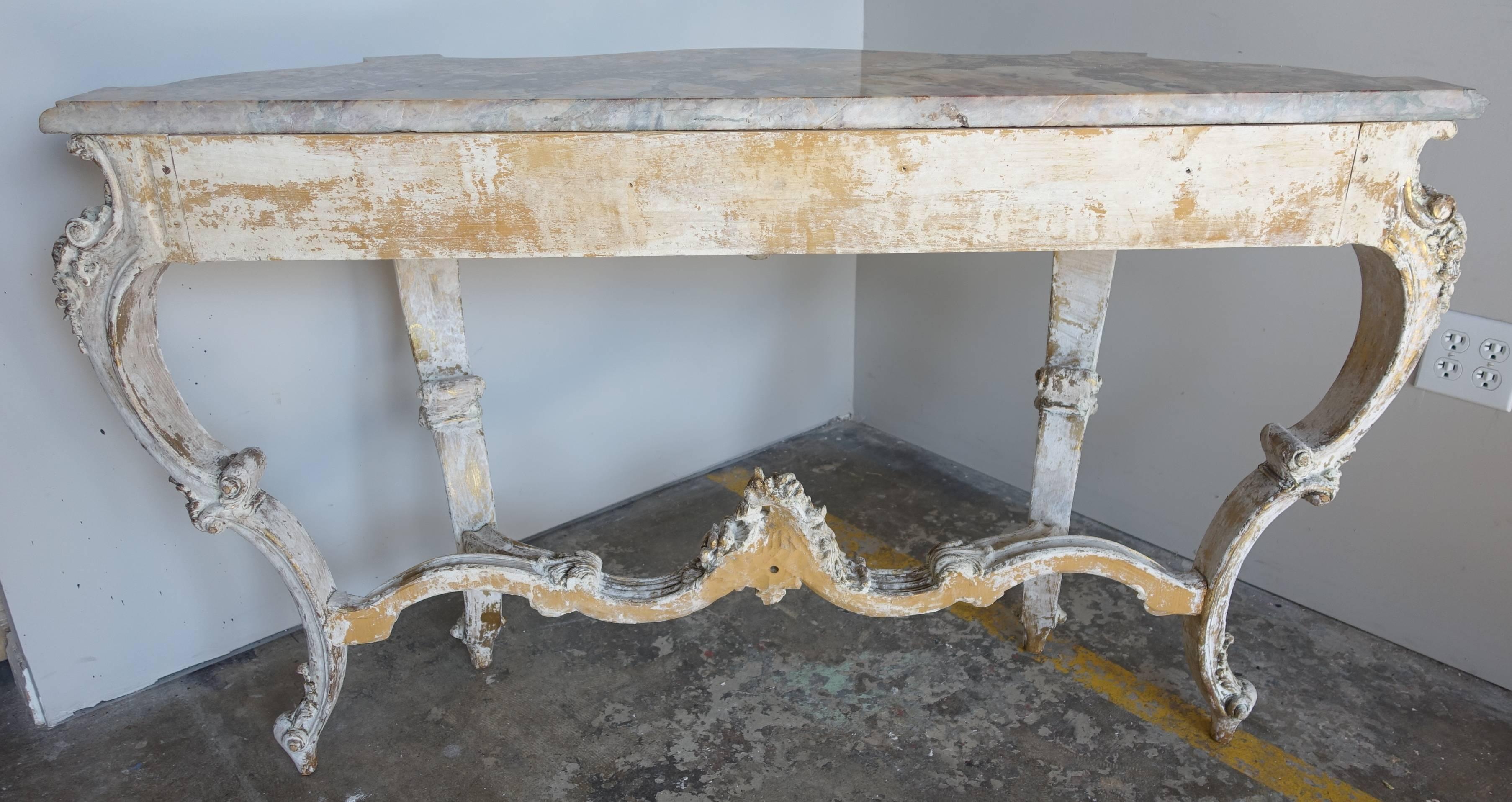 Pair of Louis XV Style Painted Consoles with Marble Tops 3