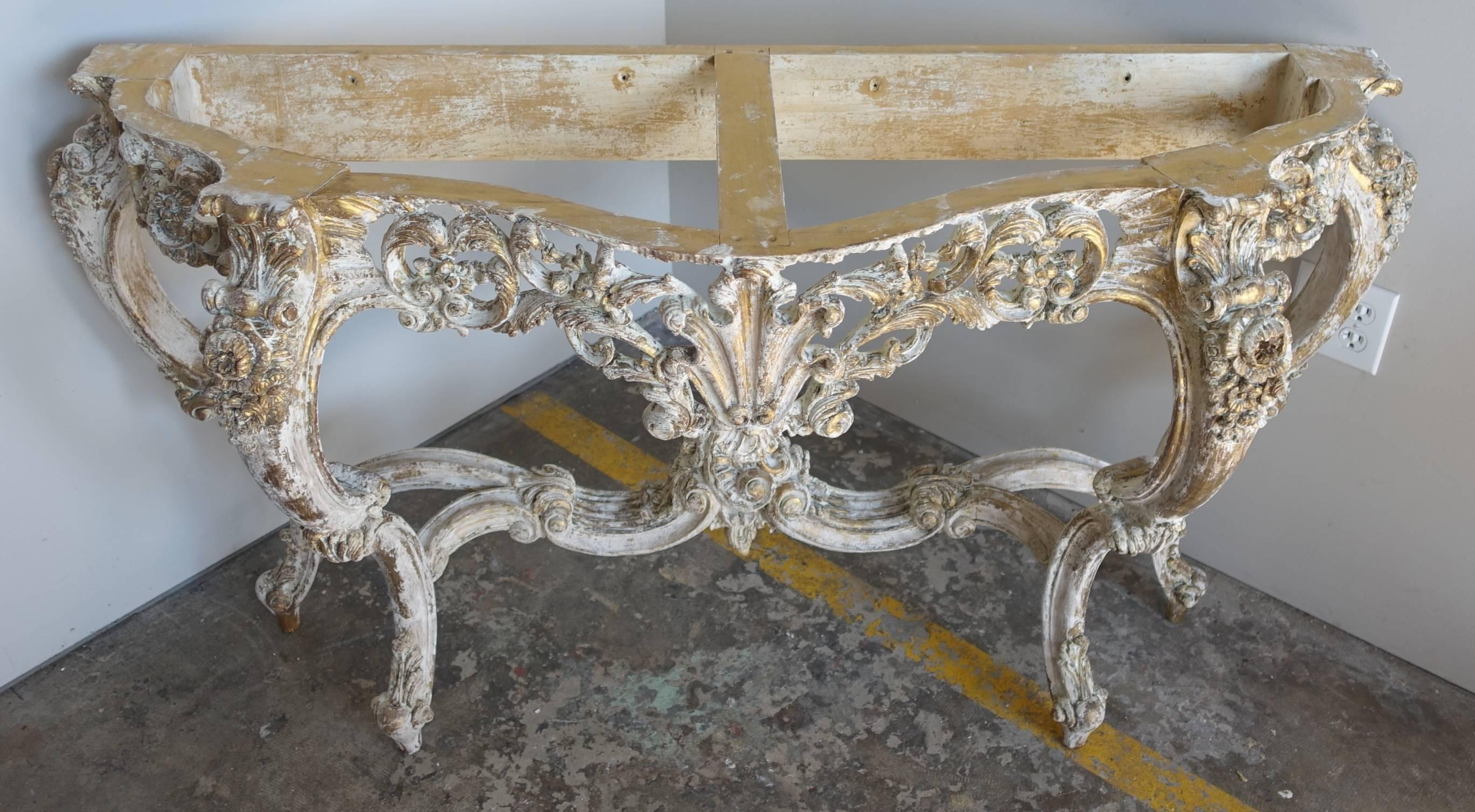 Pair of Louis XV Style Painted Consoles with Marble Tops 4