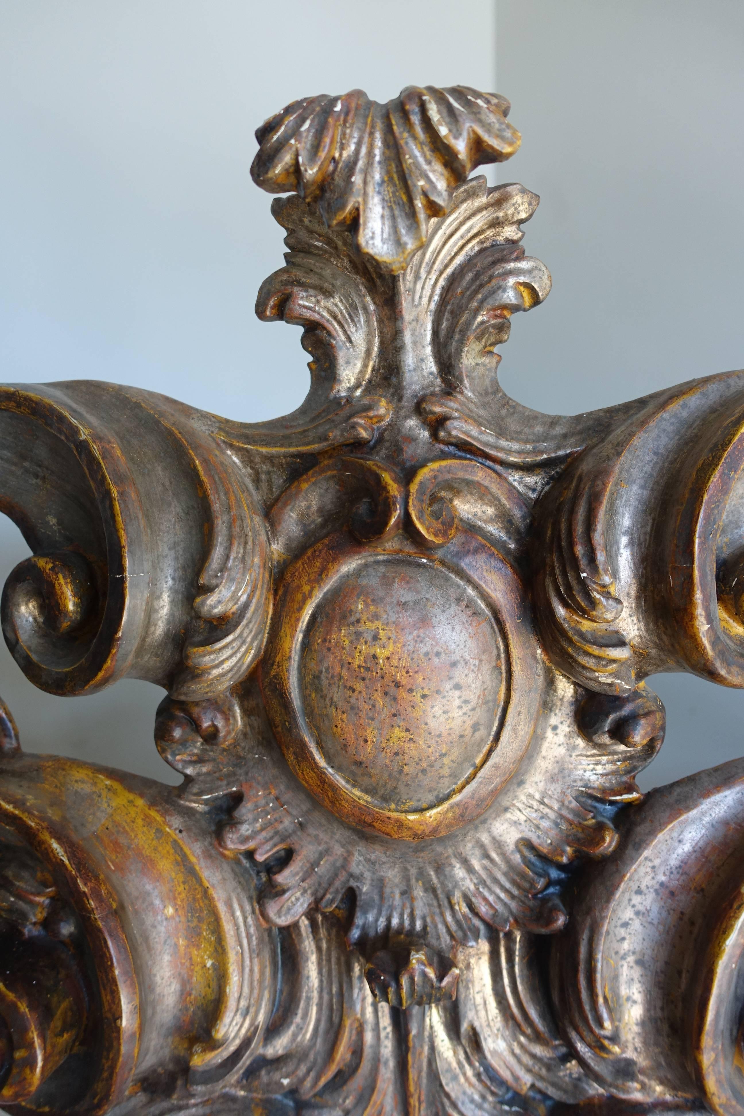 Wood Italian Carved Painted and Parcel-Gilt Headboard, circa 1900